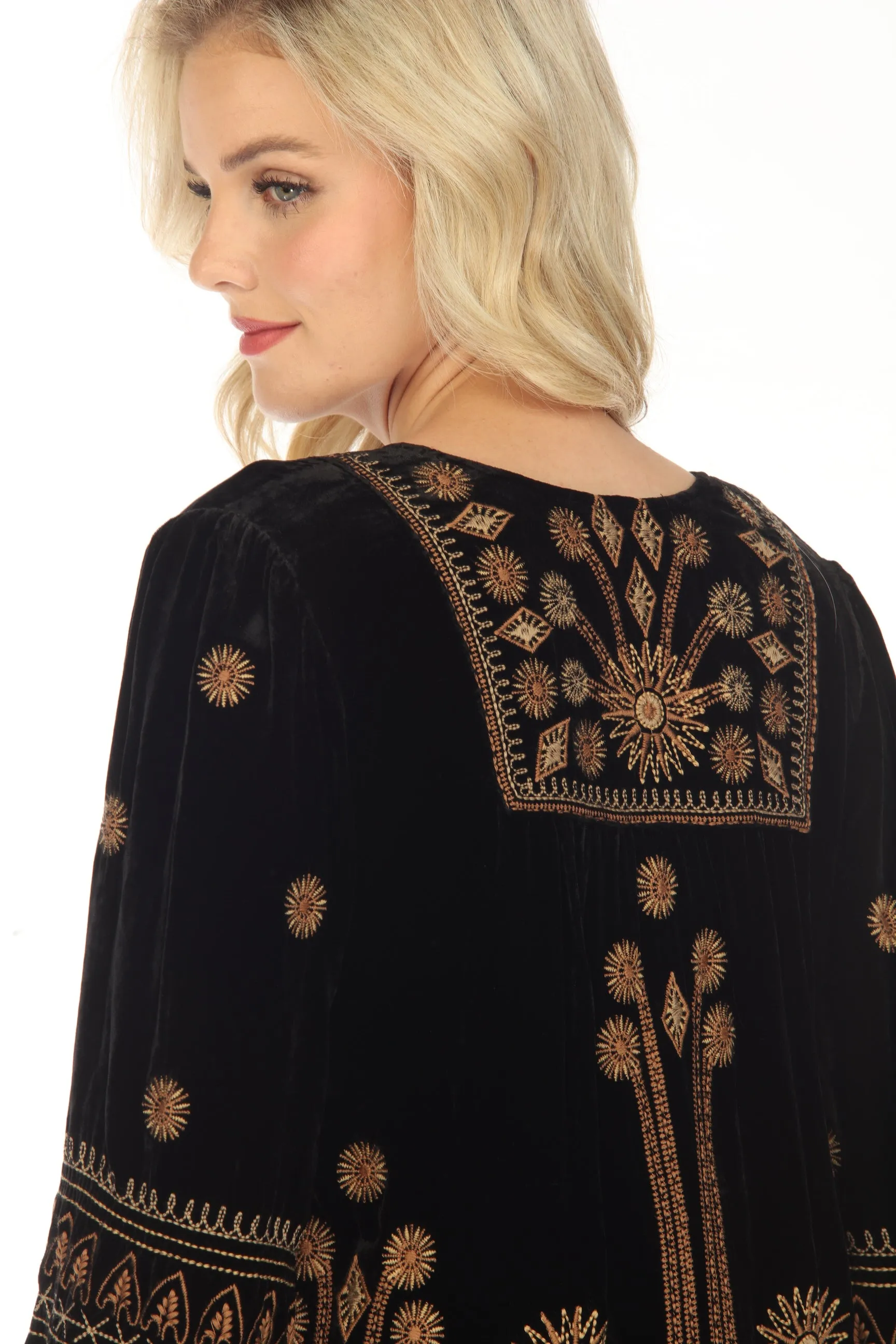 Johnny Was JWLA Black Heidi Velvet Yoke Embroidered Dress J30323