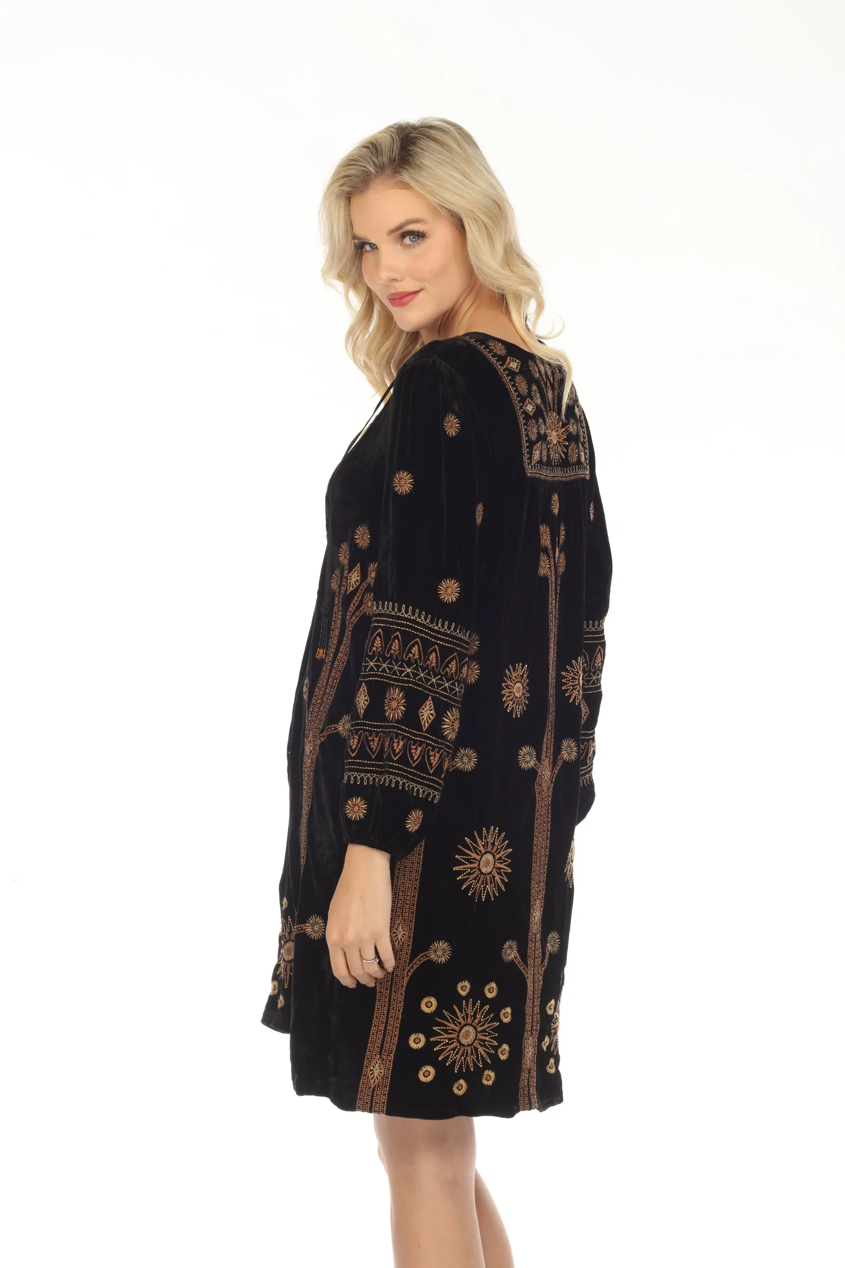 Johnny Was JWLA Black Heidi Velvet Yoke Embroidered Dress J30323