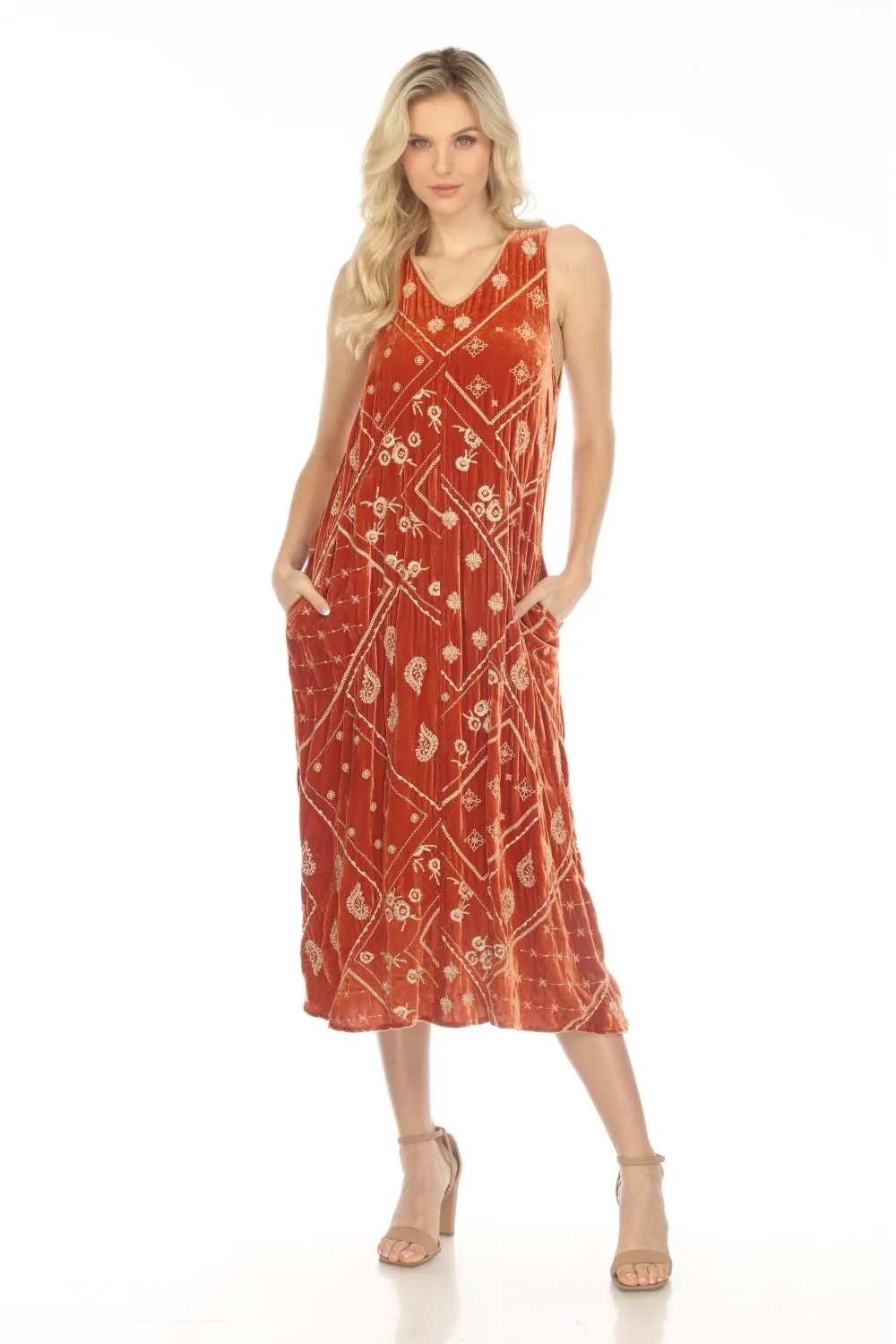 Johnny Was JWLA Deri Velvet Embroidered Maxi Tank Dress Boho Chic J38723