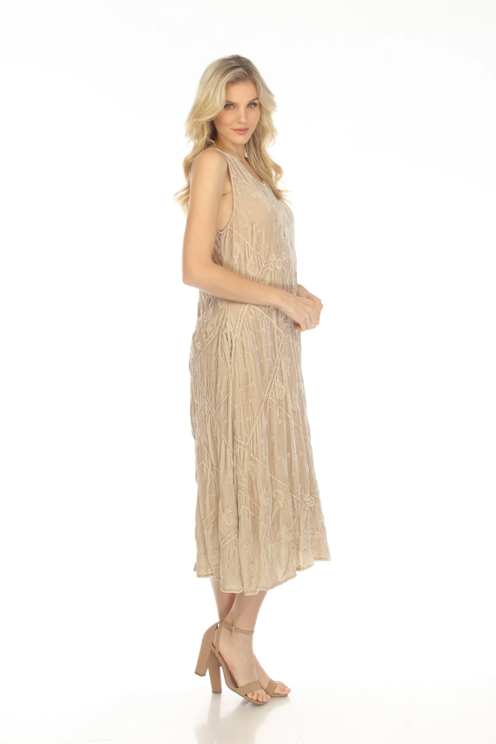 Johnny Was JWLA Deri Velvet Embroidered Maxi Tank Dress Boho Chic J38723