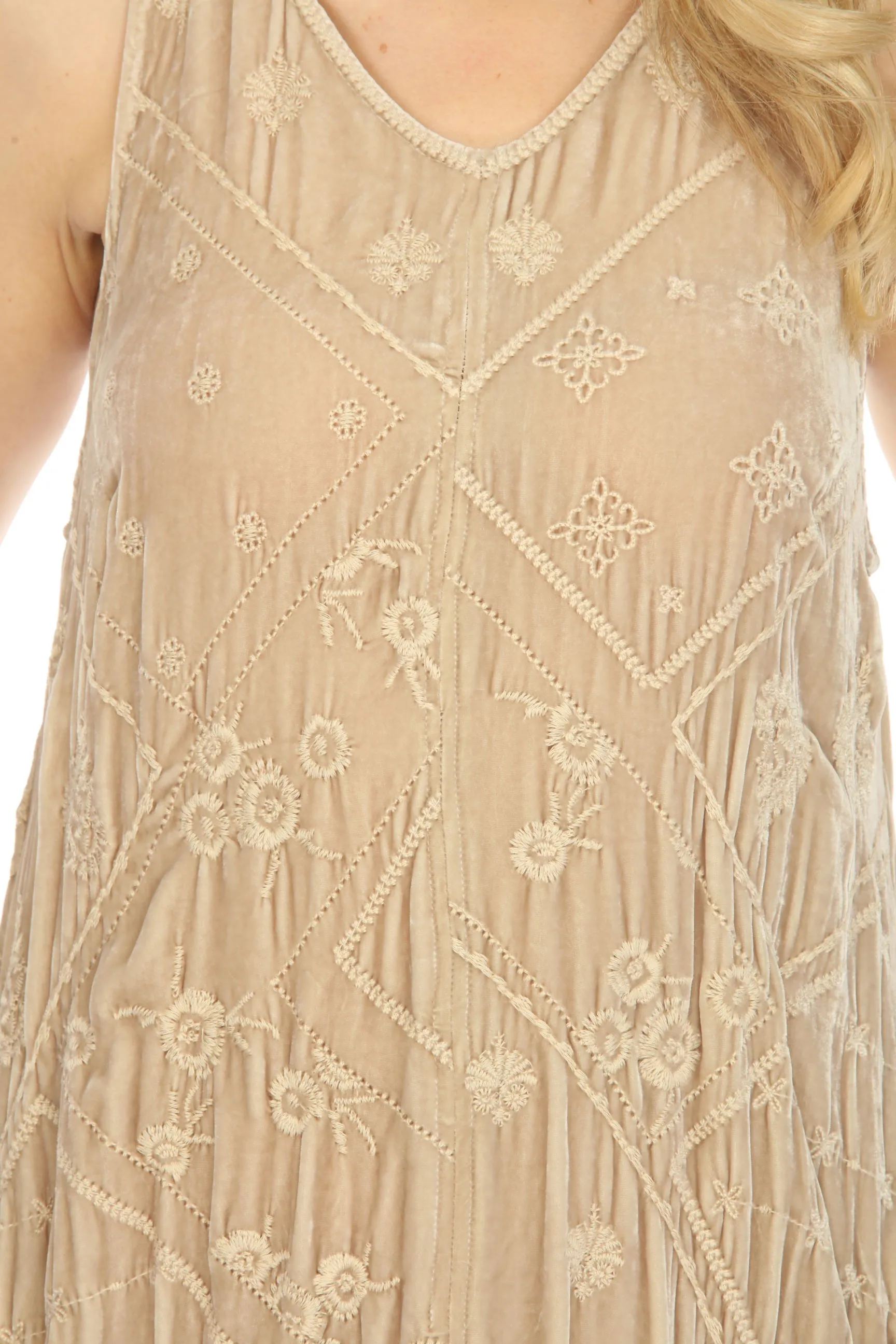 Johnny Was JWLA Deri Velvet Embroidered Maxi Tank Dress Boho Chic J38723