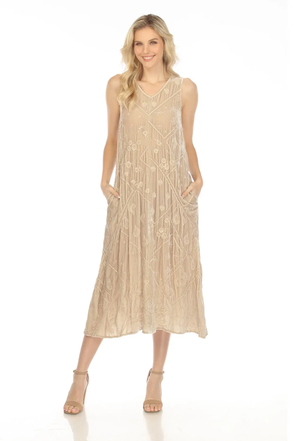 Johnny Was JWLA Deri Velvet Embroidered Maxi Tank Dress Boho Chic J38723