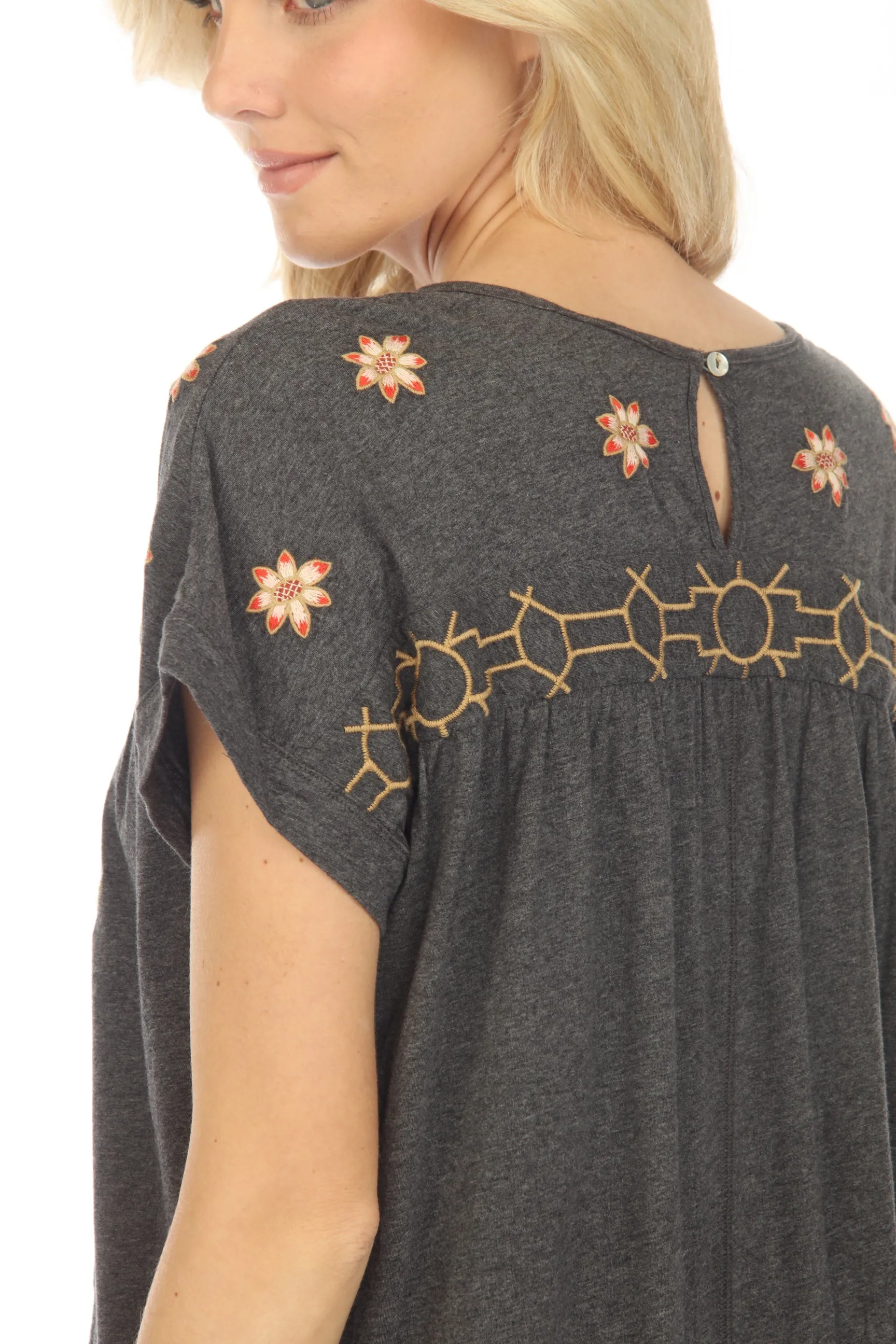 Johnny Was JWLA Grey Clara Knit Embroidered Trapeze Dress Boho Chic J39823