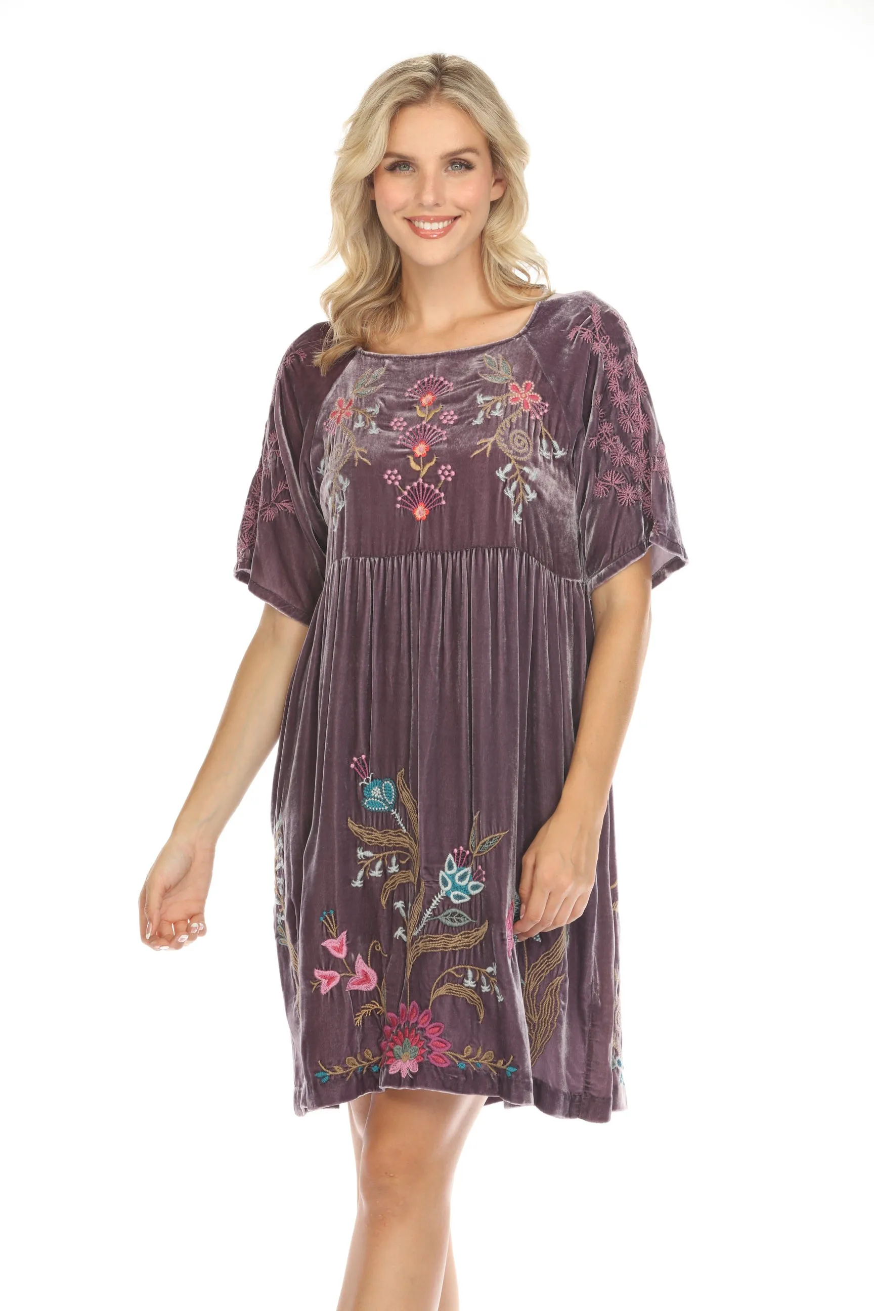 Johnny Was JWLA Sisa Velvet Embroidered Raglan Dress J33224 Boho Chic *