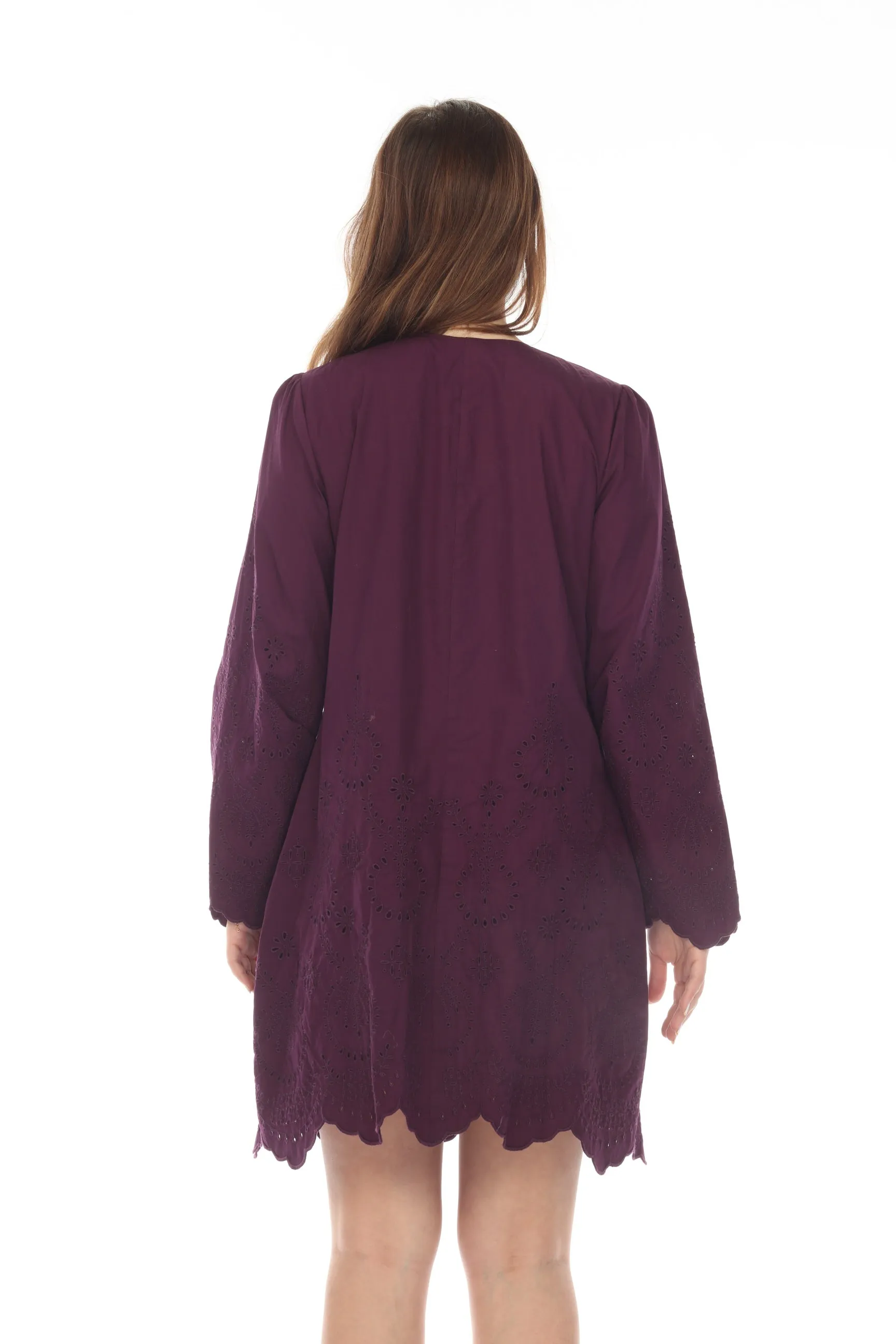 Johnny Was Love Purple Sylvia Eyelet Embroidered Mini Dress Boho Chic L38822