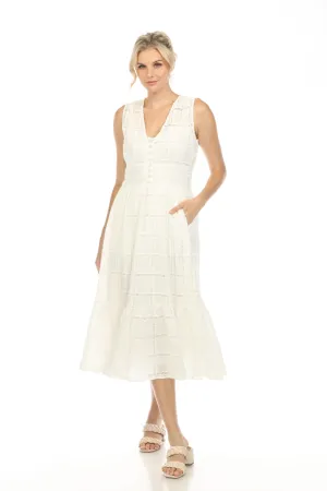Johnny Was Love White Aaliyah Sleeveless Midi Dress Boho Chic L38924