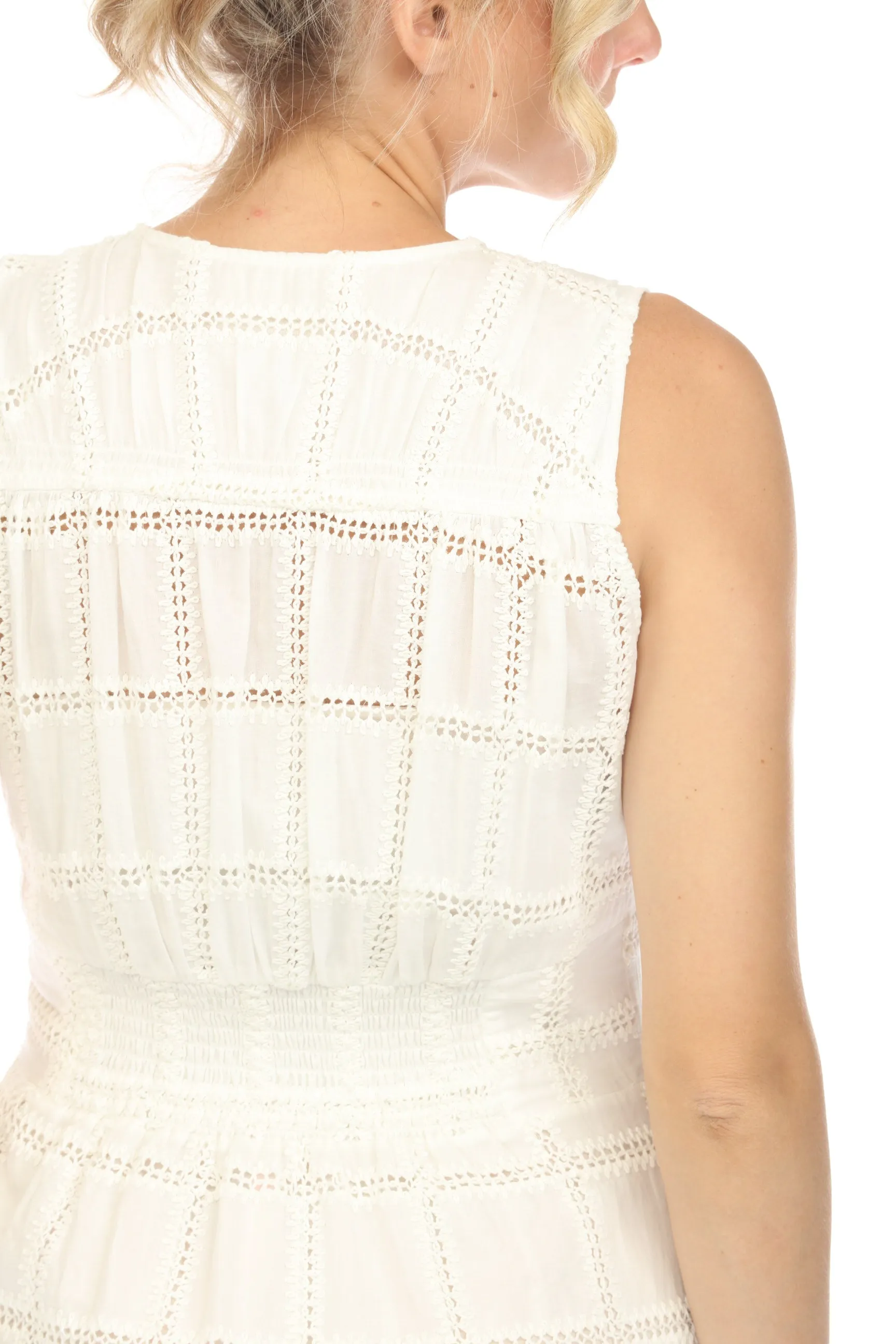Johnny Was Love White Aaliyah Sleeveless Midi Dress Boho Chic L38924