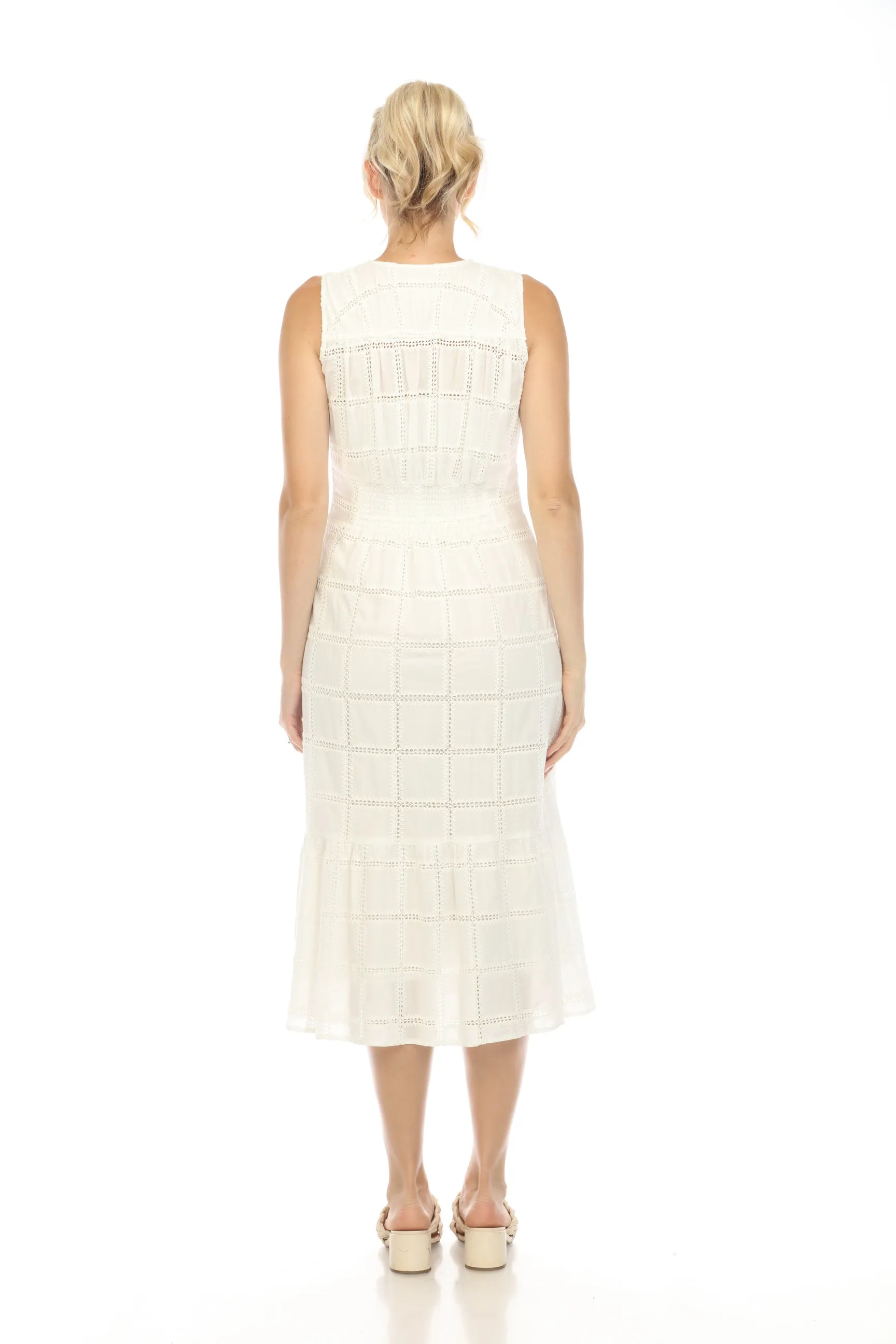 Johnny Was Love White Aaliyah Sleeveless Midi Dress Boho Chic L38924