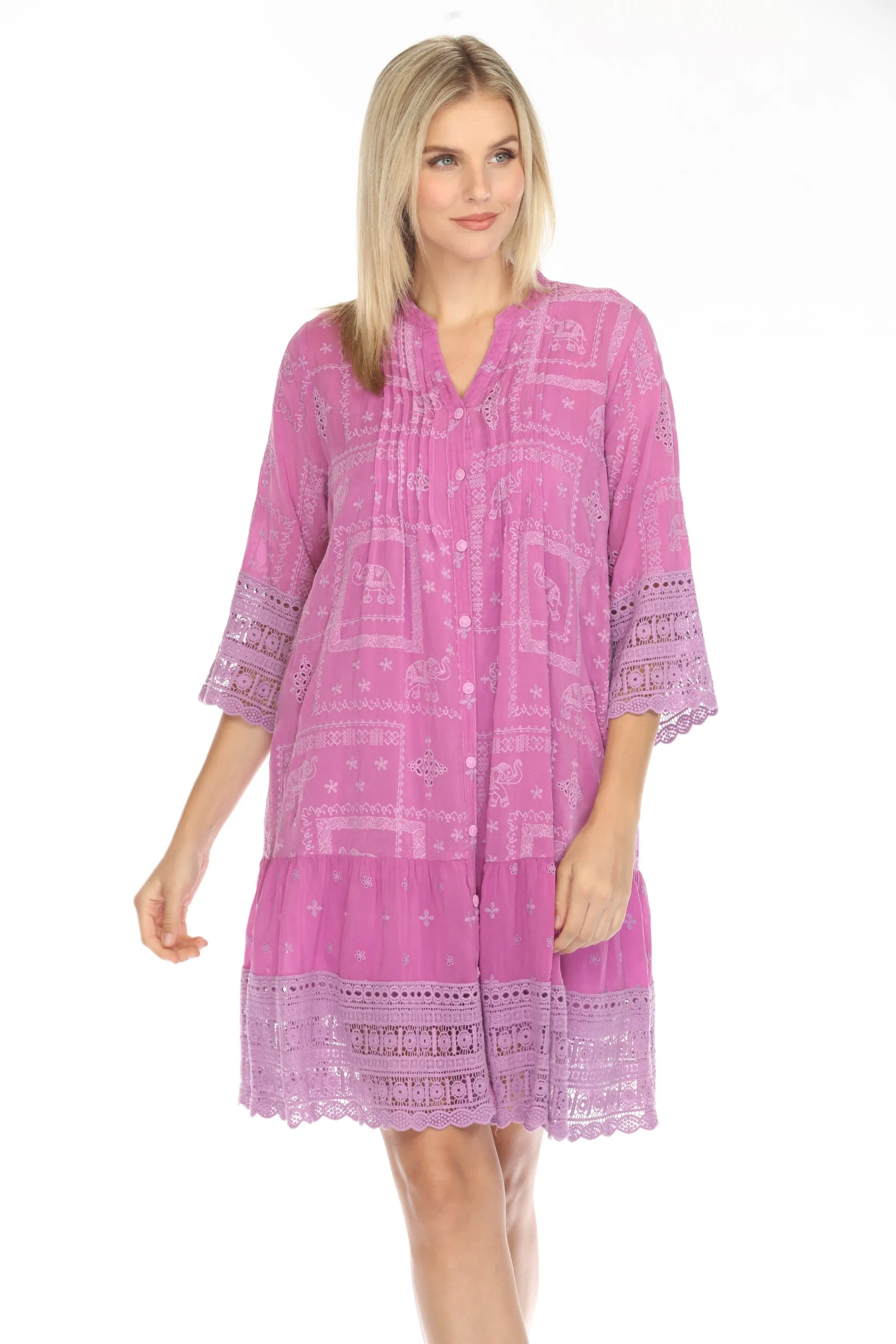 Johnny Was Purple Eliyen Embroidered Button-Down Slip Dress C36124-E
