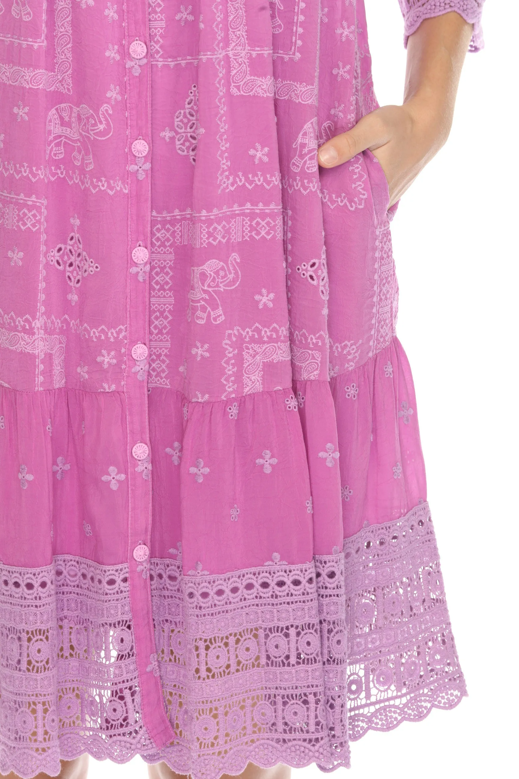 Johnny Was Purple Eliyen Embroidered Button-Down Slip Dress C36124-E