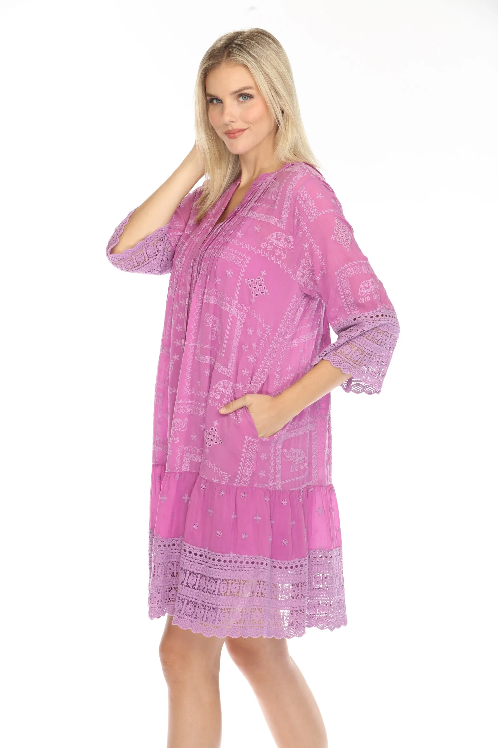 Johnny Was Purple Eliyen Embroidered Button-Down Slip Dress C36124-E