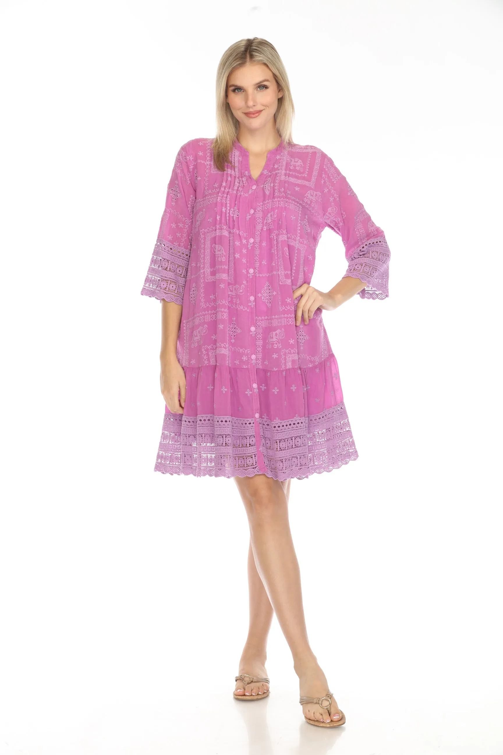 Johnny Was Purple Eliyen Embroidered Button-Down Slip Dress C36124-E