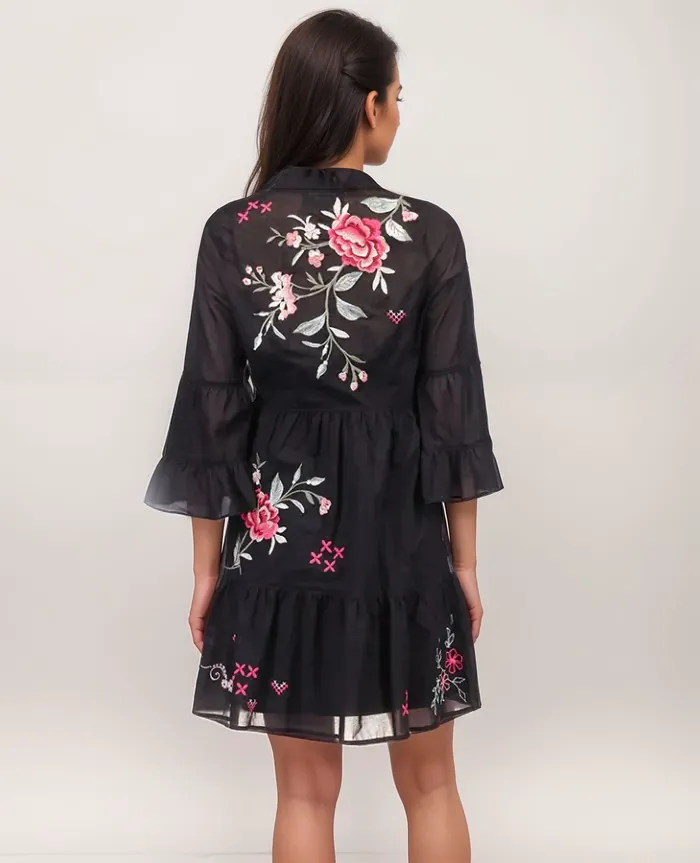 Johnny Was Workshop Erinn Floral Embroidered Tiered Dress (Slip) W38224 Boho Chic*