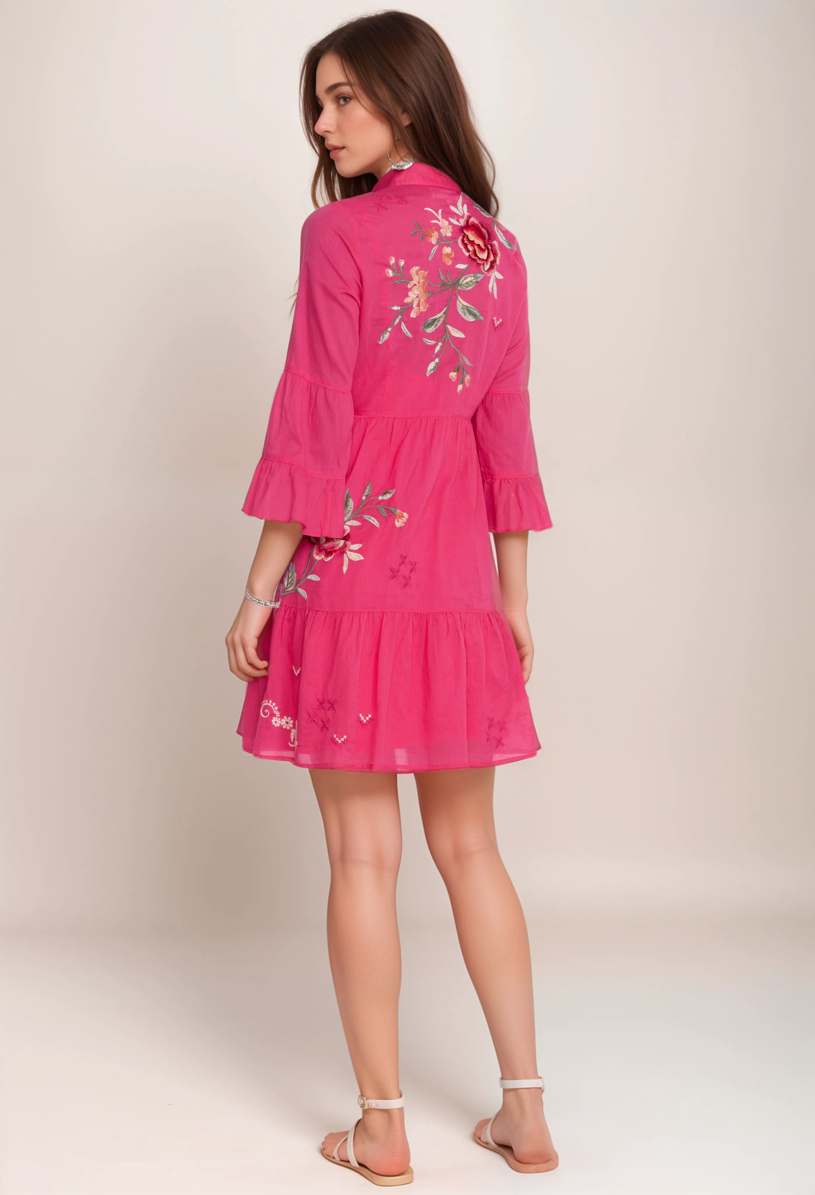 Johnny Was Workshop Erinn Floral Embroidered Tiered Dress (Slip) W38224 Boho Chic*