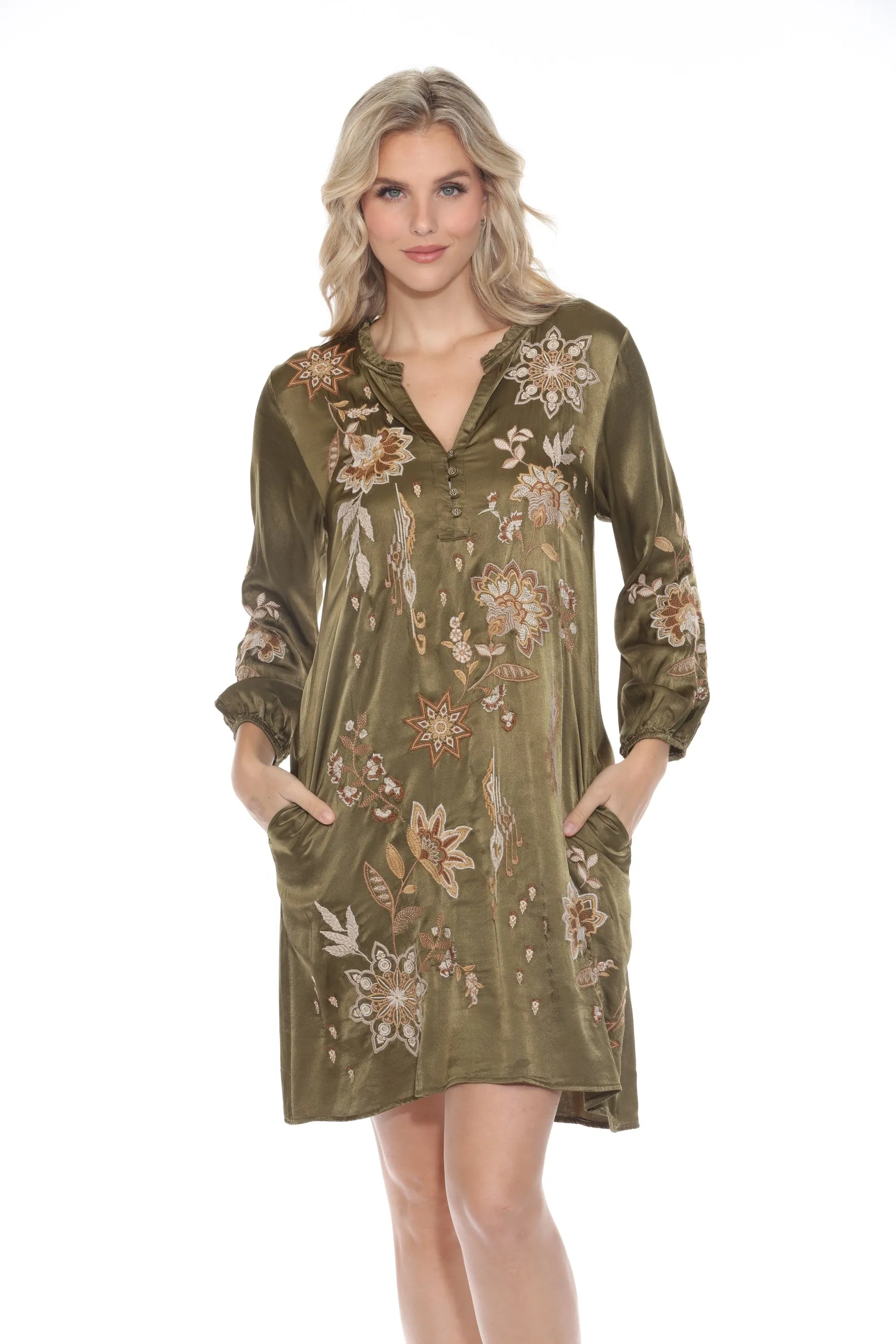 Johnny Was Workshop Green Embroidered Dress W39624-9