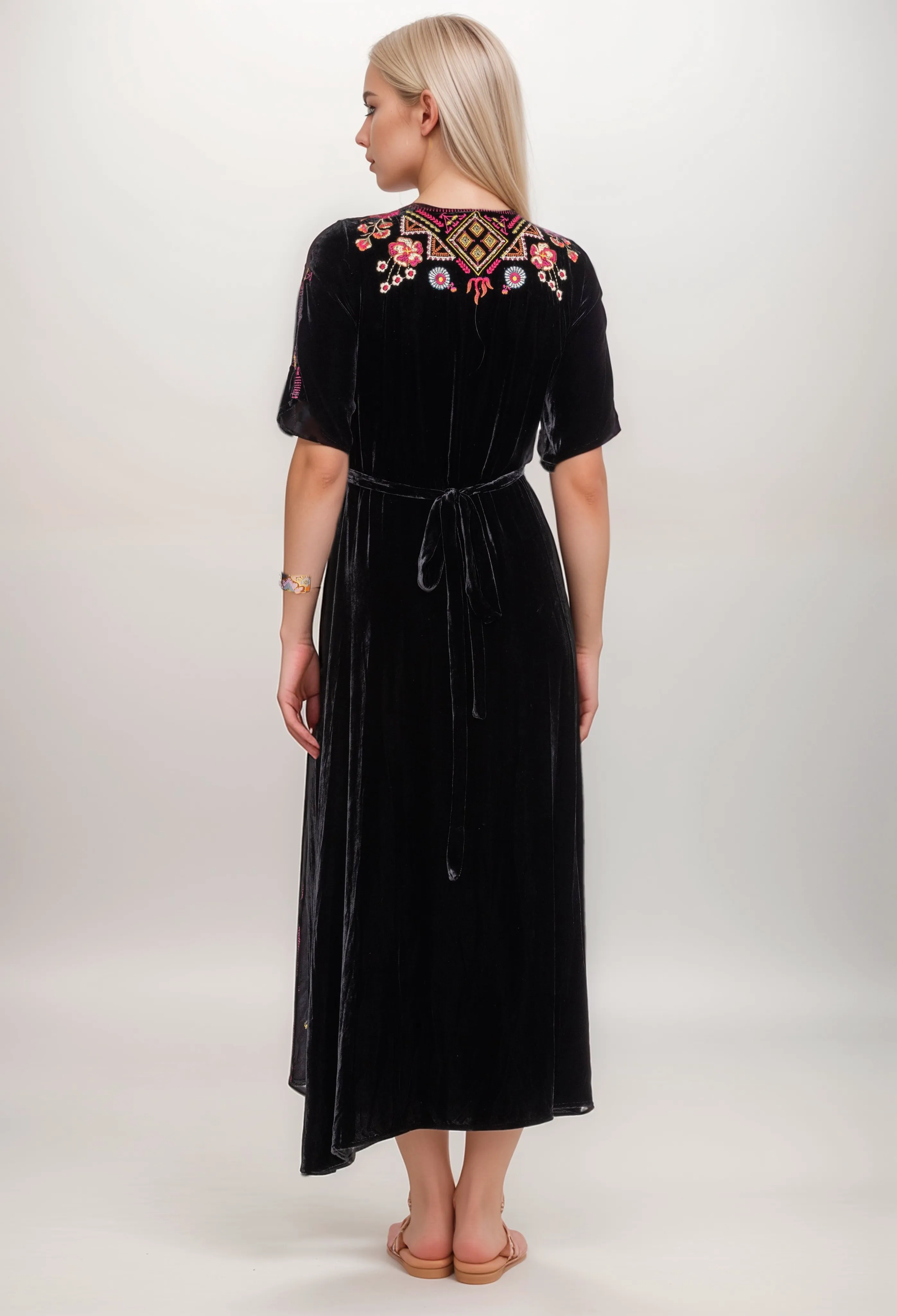 Johnny Was Workshop Lilith Satin Floral Embroidered Wrap Dress Boho Chic W32223*
