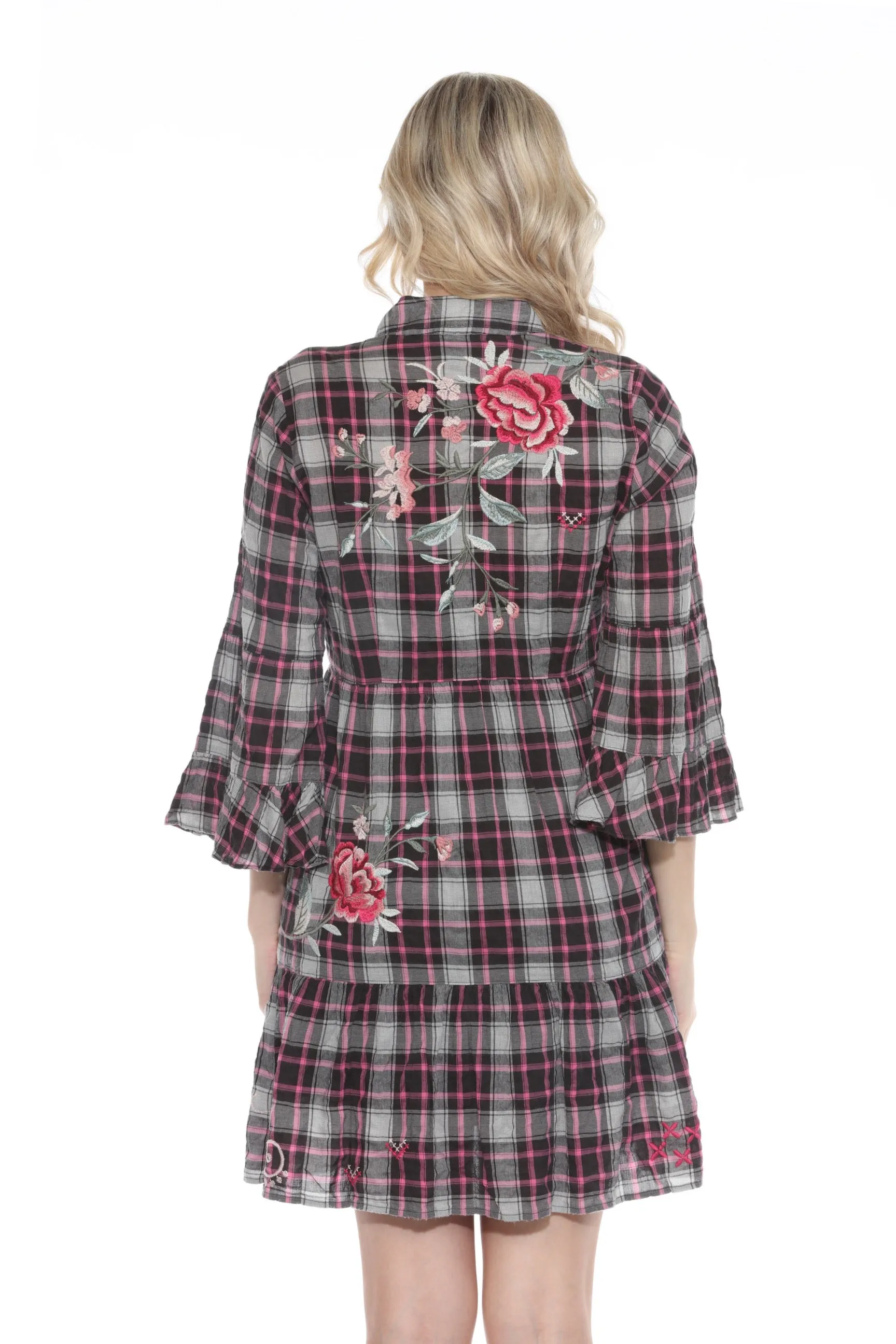 Johnny Was Workshop Plaid Embroidered Shirt Dress W34423