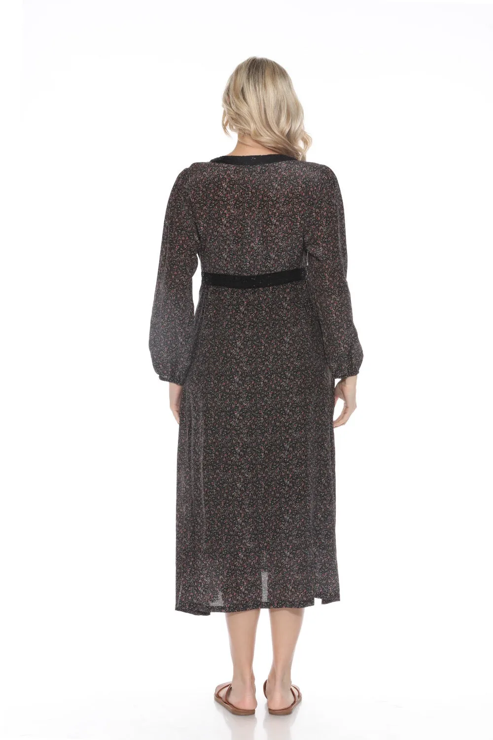 Johnny Was Workshop Priscilla Floral Silk Bishop Sleeve Midi Dress W31623