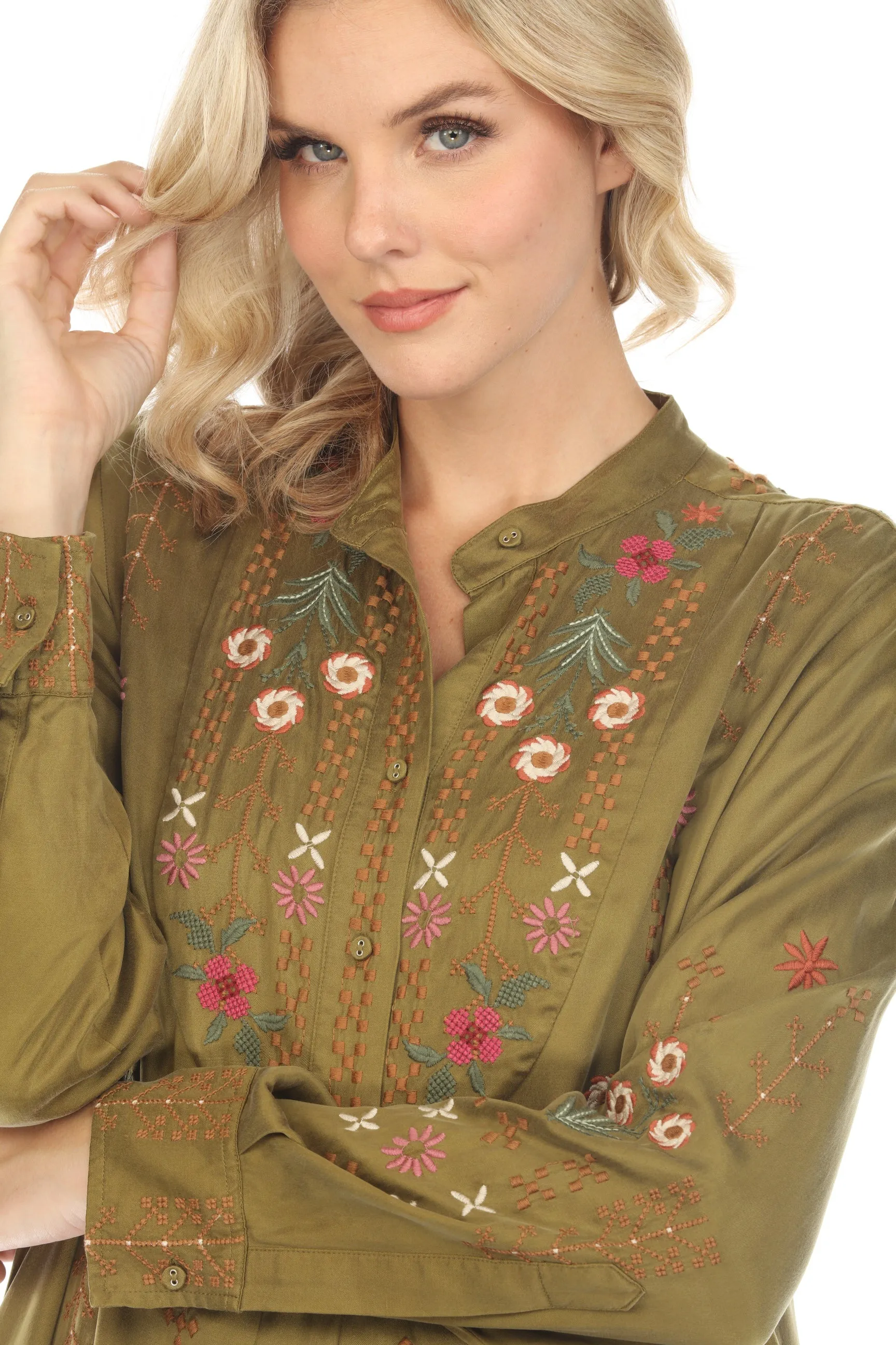 Johnny Was Workshop Vivana Embroidered Shirt Dress W27823 Boho Chic