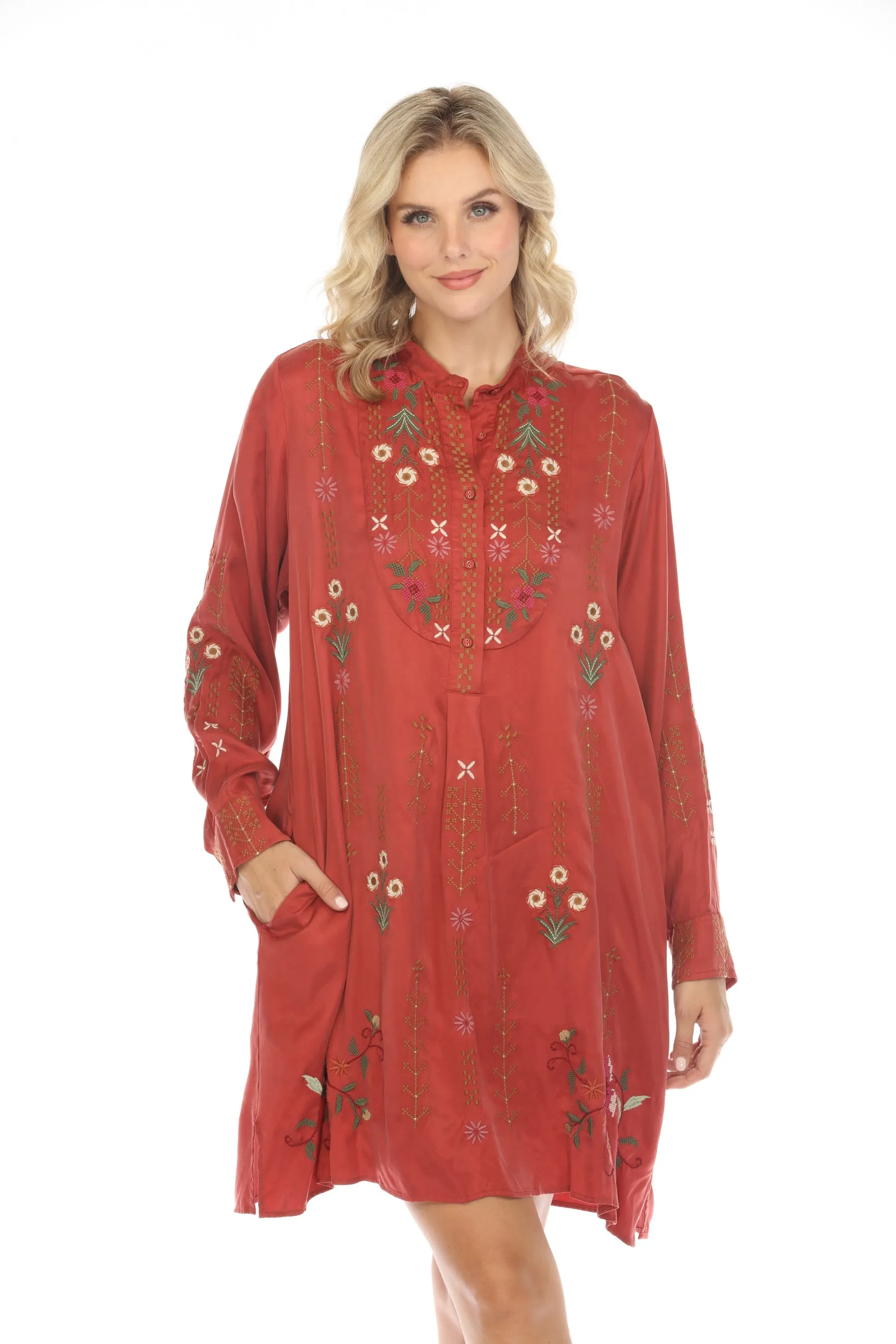 Johnny Was Workshop Vivana Embroidered Shirt Dress W27823 Boho Chic
