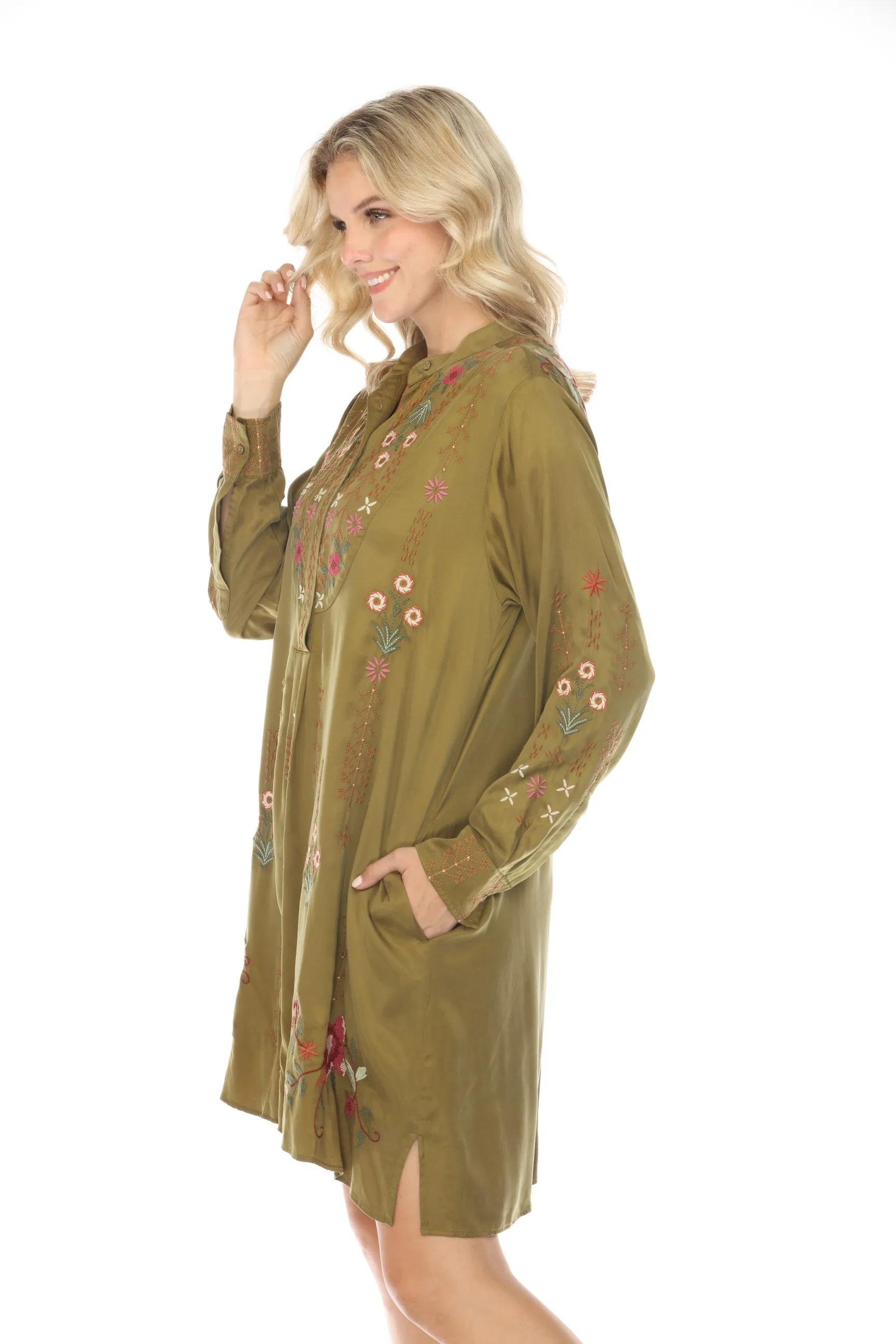 Johnny Was Workshop Vivana Embroidered Shirt Dress W27823 Boho Chic