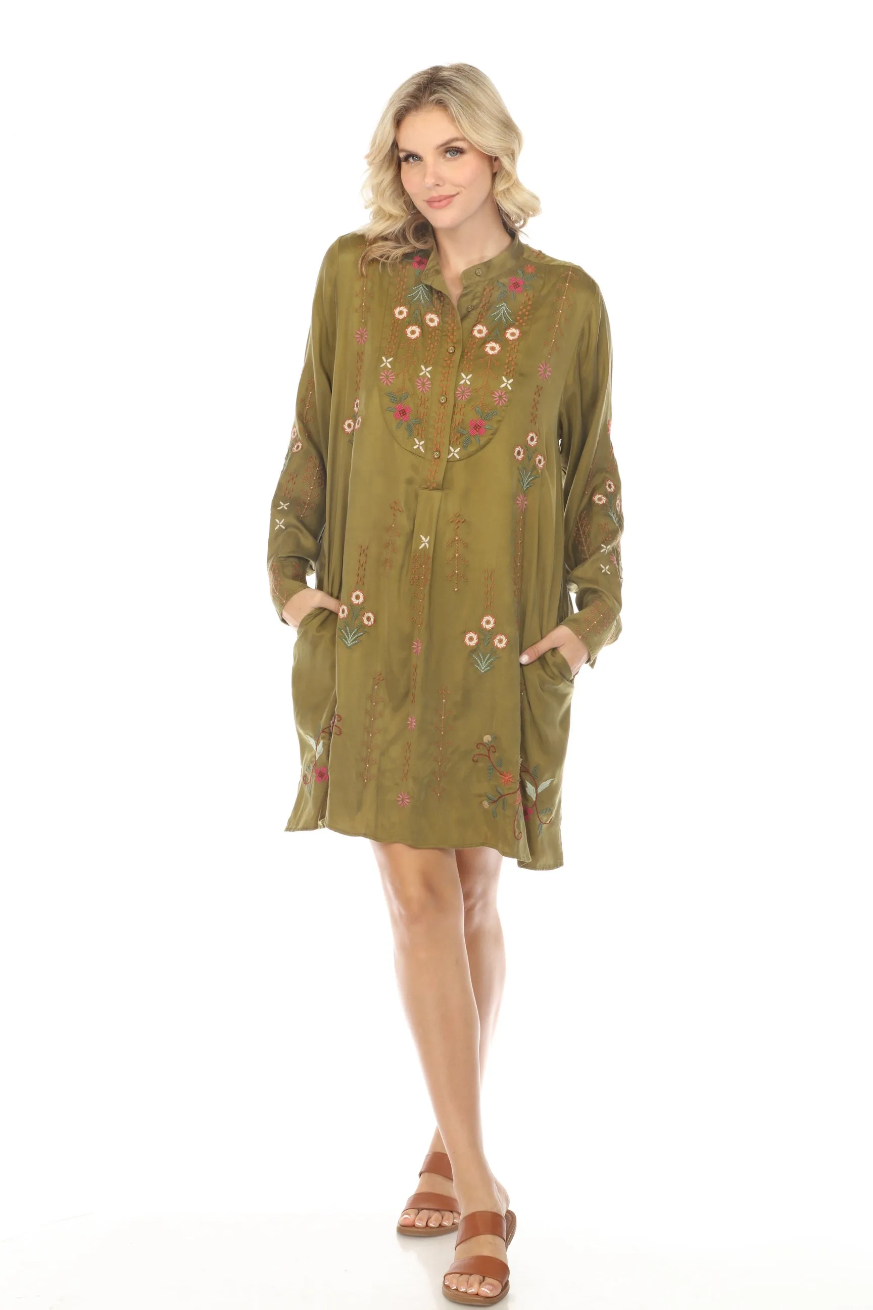 Johnny Was Workshop Vivana Embroidered Shirt Dress W27823 Boho Chic