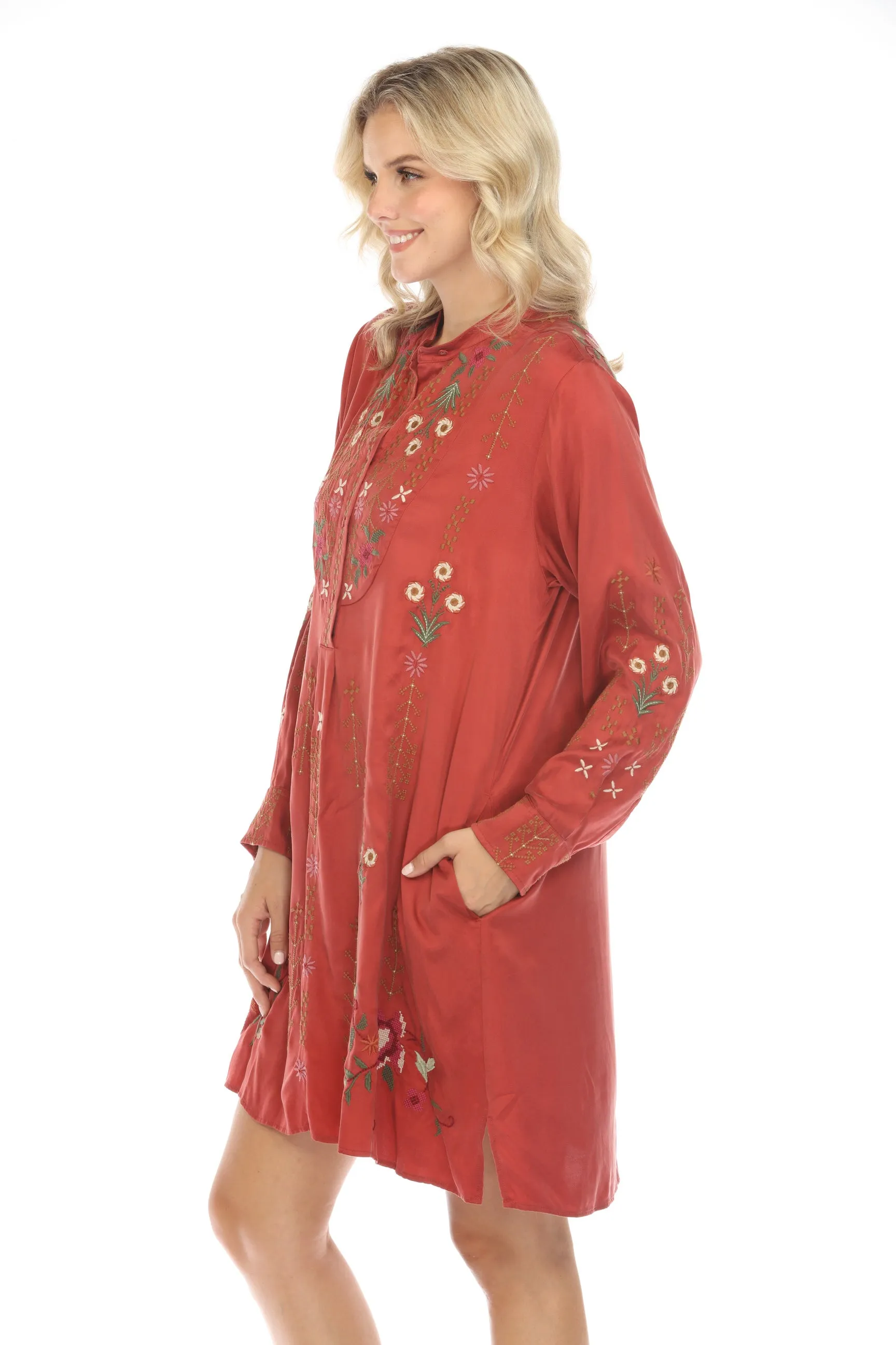 Johnny Was Workshop Vivana Embroidered Shirt Dress W27823 Boho Chic