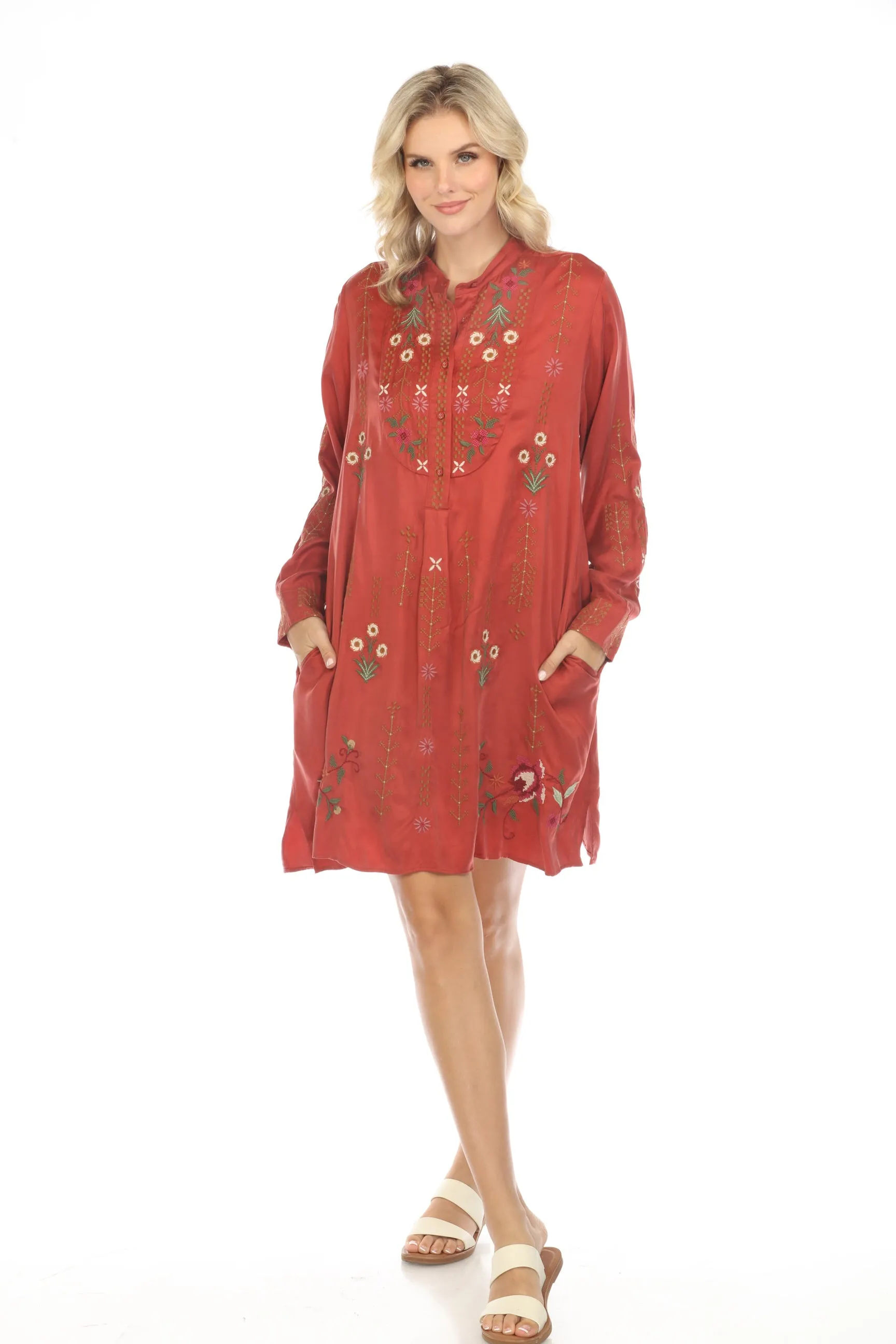 Johnny Was Workshop Vivana Embroidered Shirt Dress W27823 Boho Chic