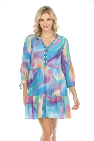 Johnny Was Workshop Watercolor Print Silk Mini Dress W34824 Boho Chic