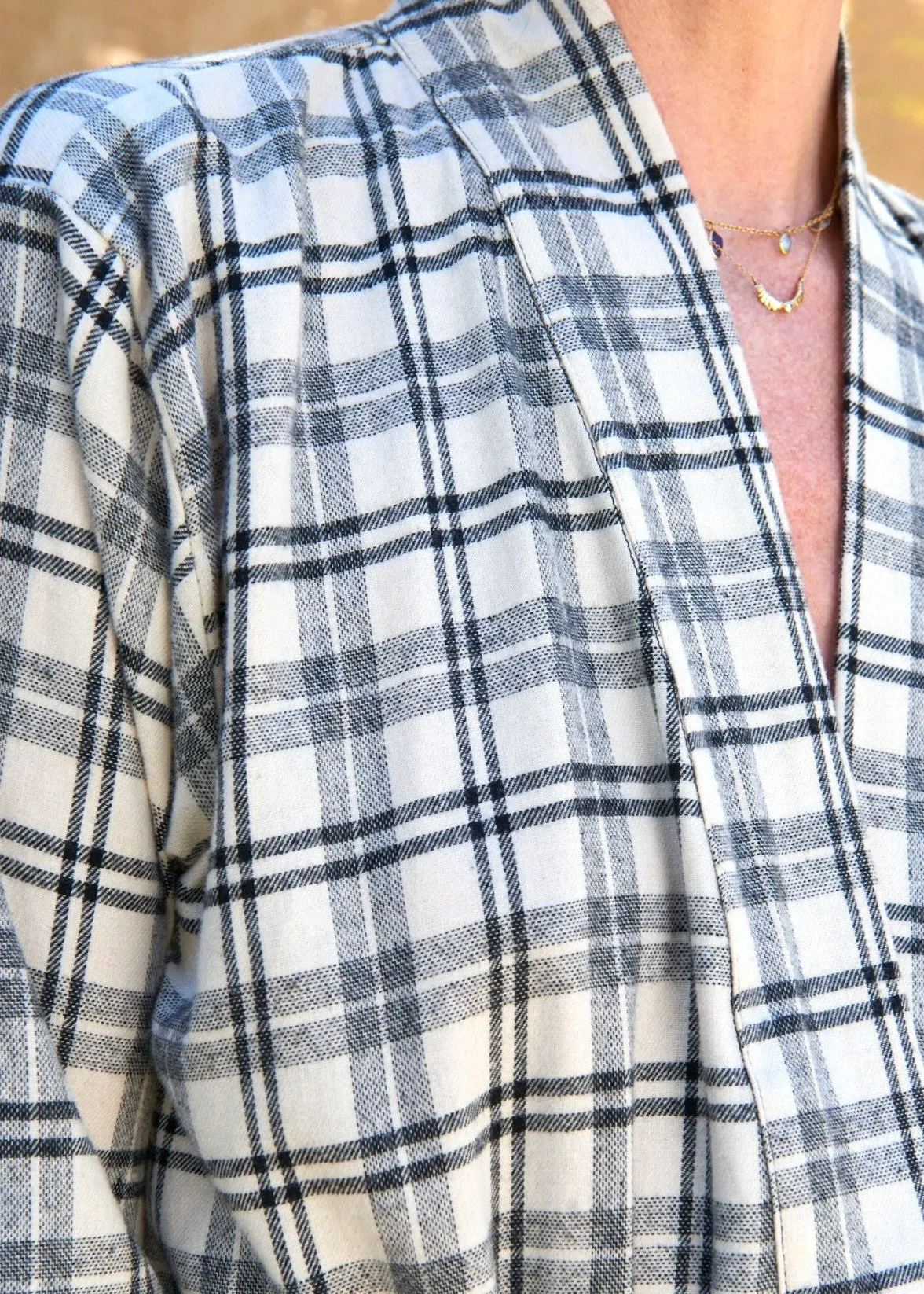 Josie Robe in Black & Ivory Flannel