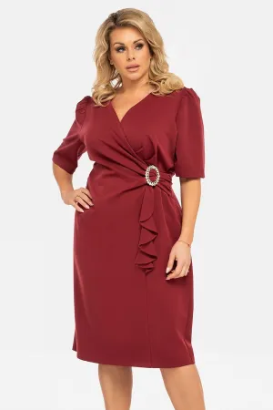 JTDF Elegant Pencil Dress – Chic XXL Fit with Ruffle & Buckle Detail