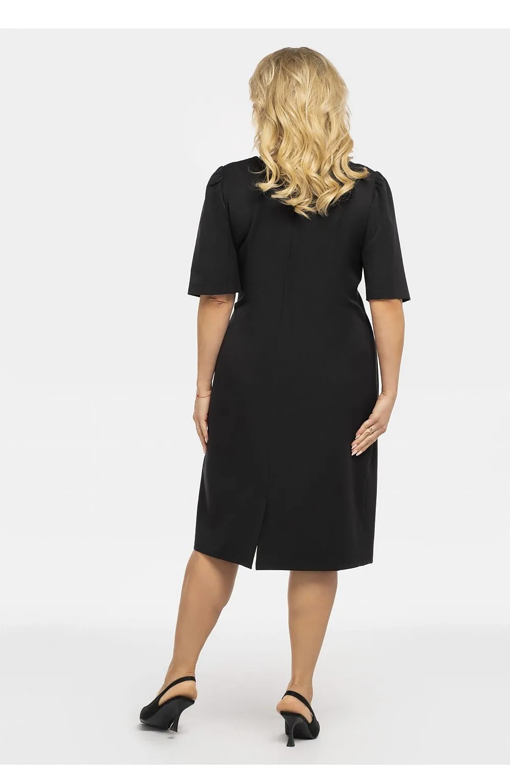 JTDF Elegant Pencil Dress – Chic XXL Fit with Ruffle & Buckle Detail
