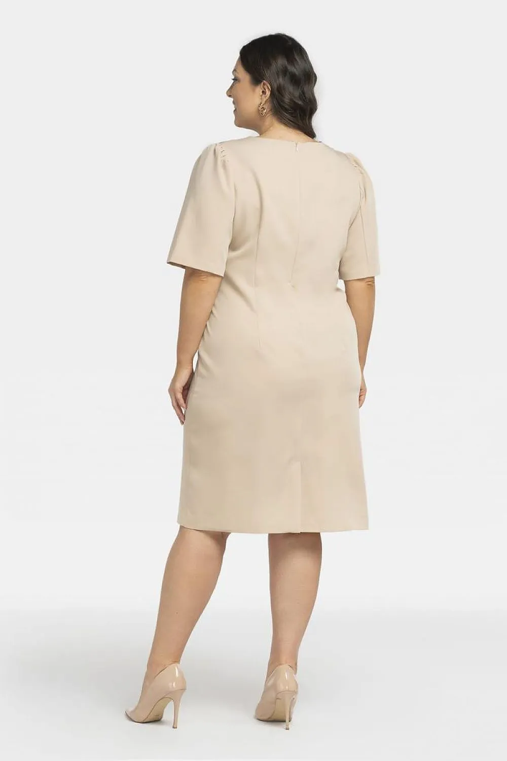 JTDF Elegant Pencil Dress – Chic XXL Fit with Ruffle & Buckle Detail