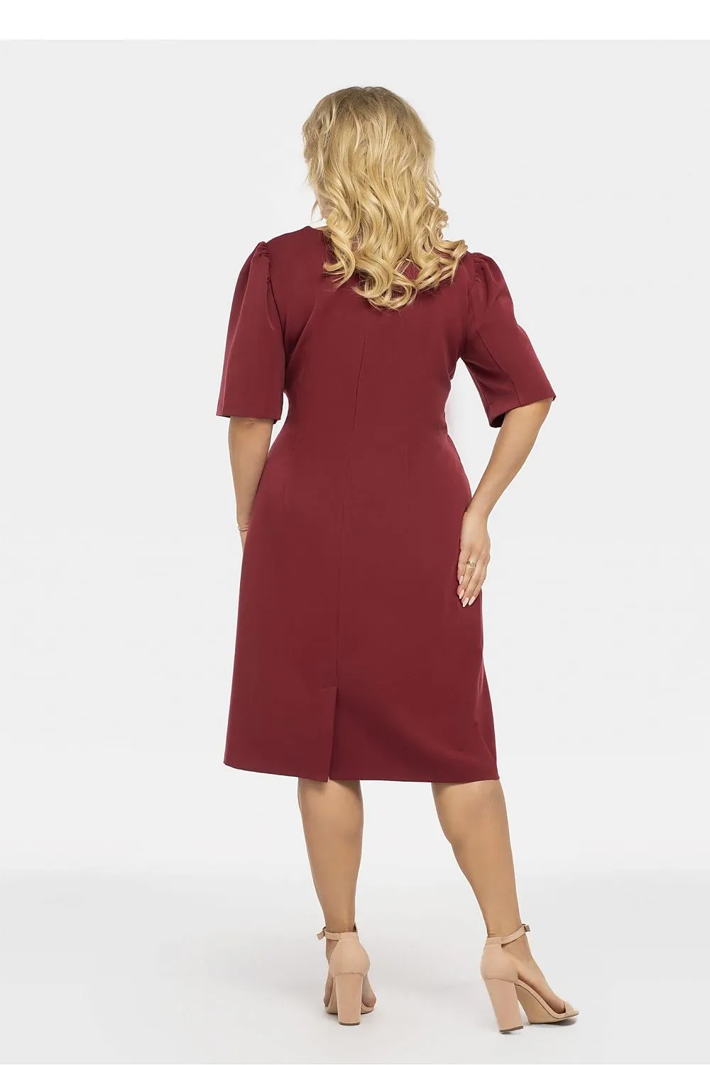 JTDF Elegant Pencil Dress – Chic XXL Fit with Ruffle & Buckle Detail