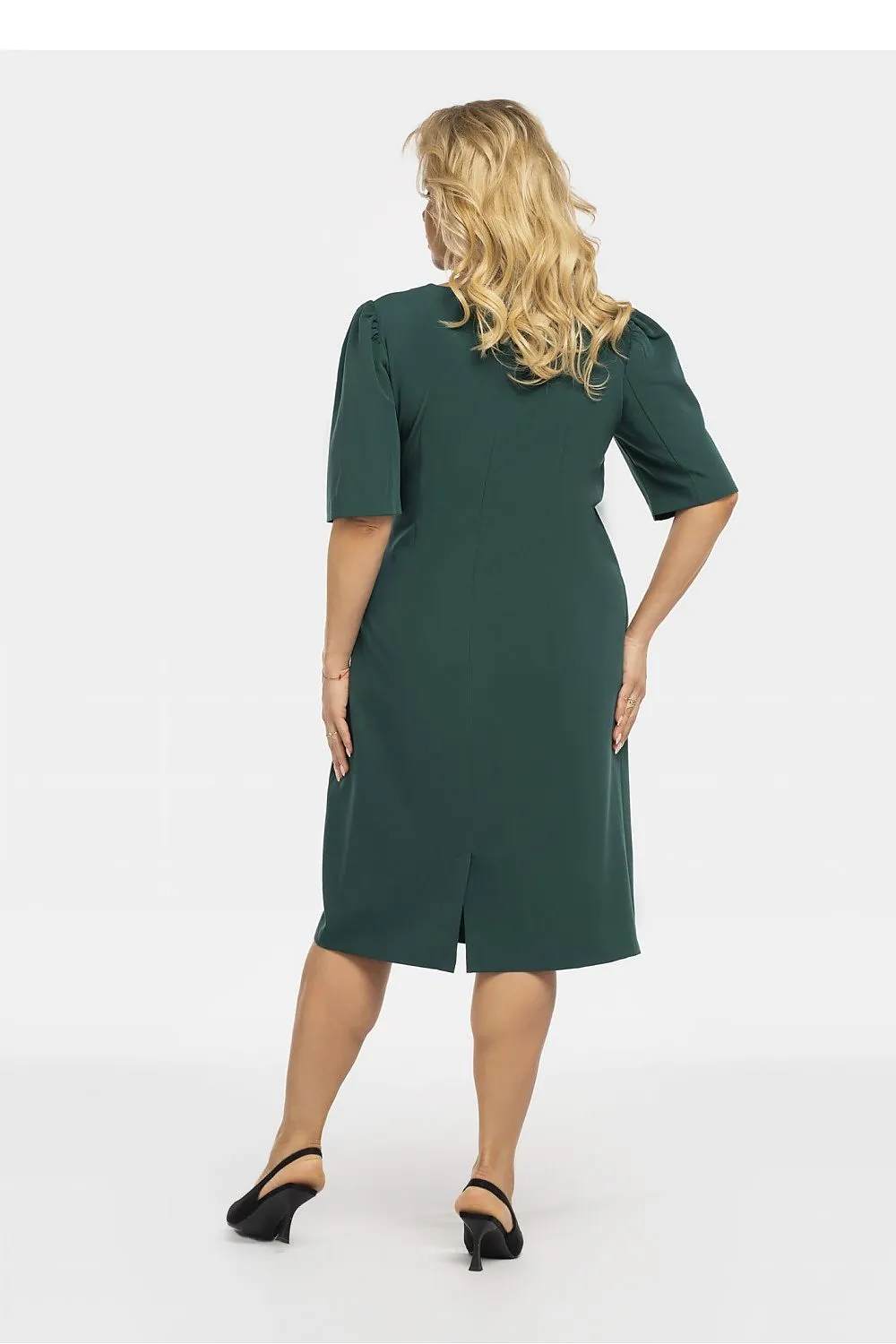 JTDF Elegant Pencil Dress – Chic XXL Fit with Ruffle & Buckle Detail