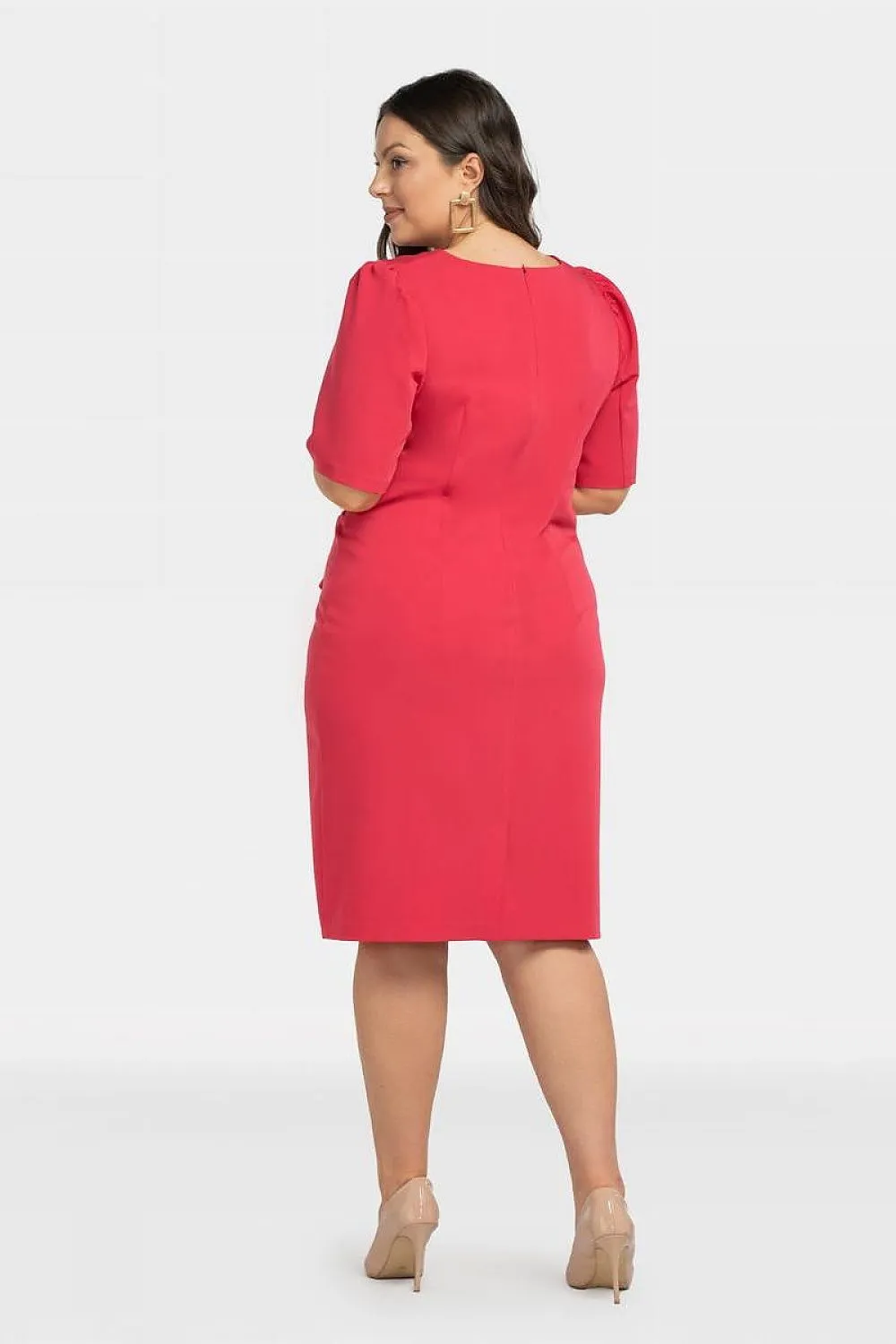 JTDF Elegant Pencil Dress – Chic XXL Fit with Ruffle & Buckle Detail