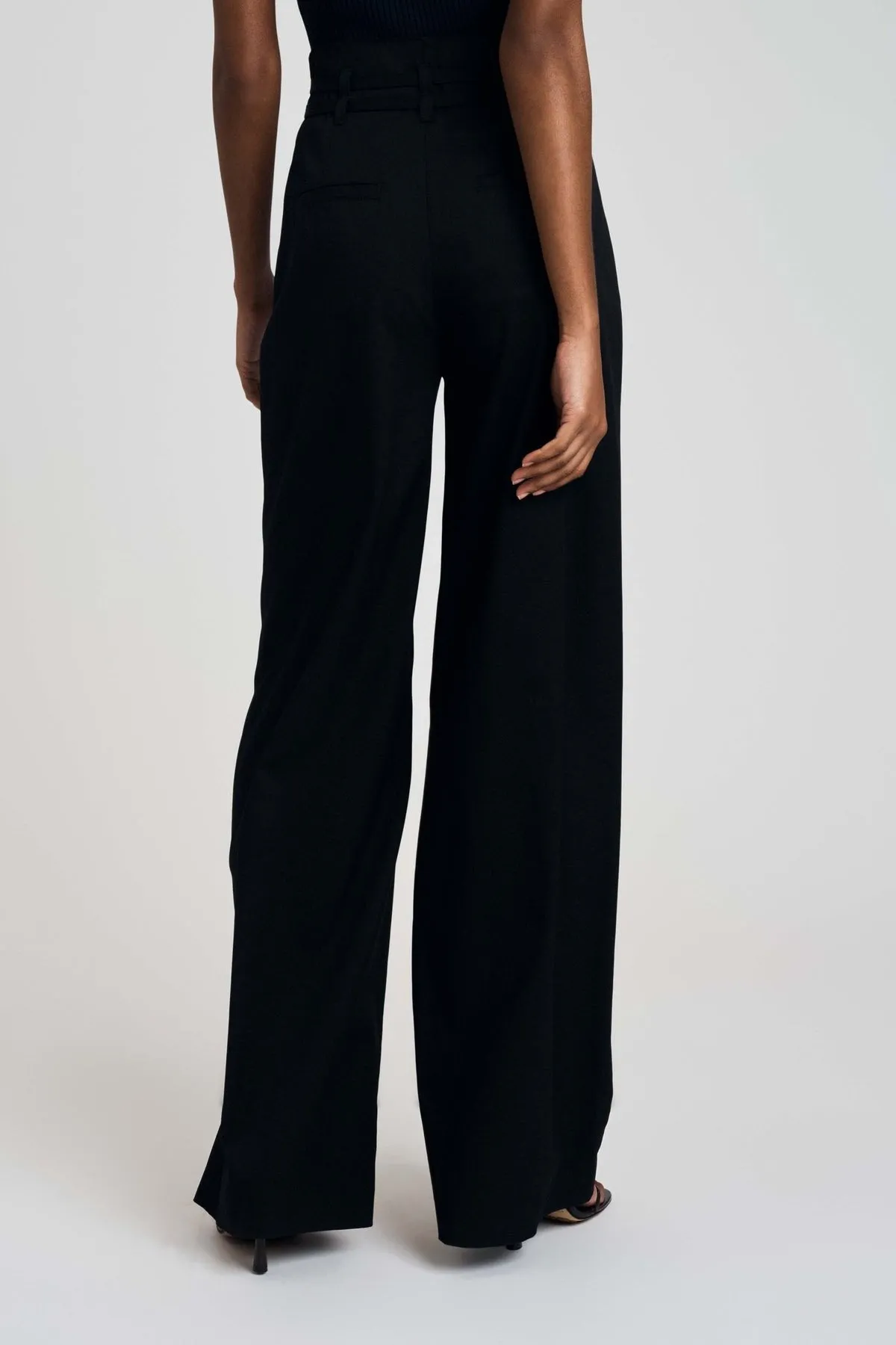 Jude High-Waist Double Belt Wide Leg Pants in Black