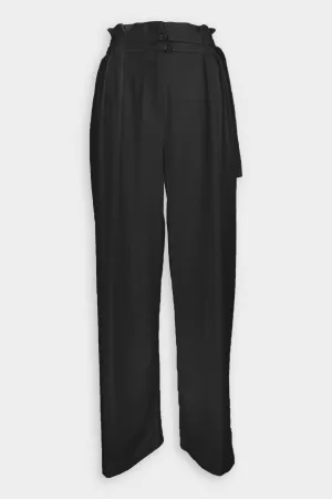 Jude High-Waist Double Belt Wide Leg Pants in Black