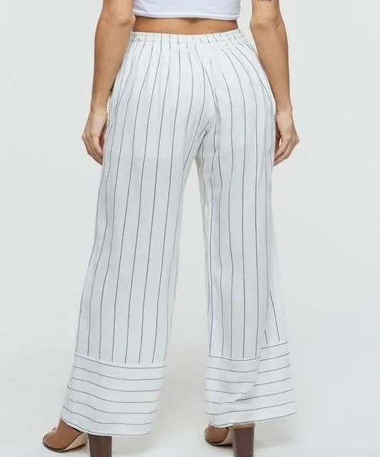 Julia Tassel Detail Stripe Pants - Off White