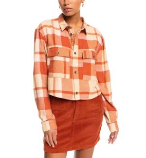 Juniors' Both Ways Cotton Plaid Cropped Shirt