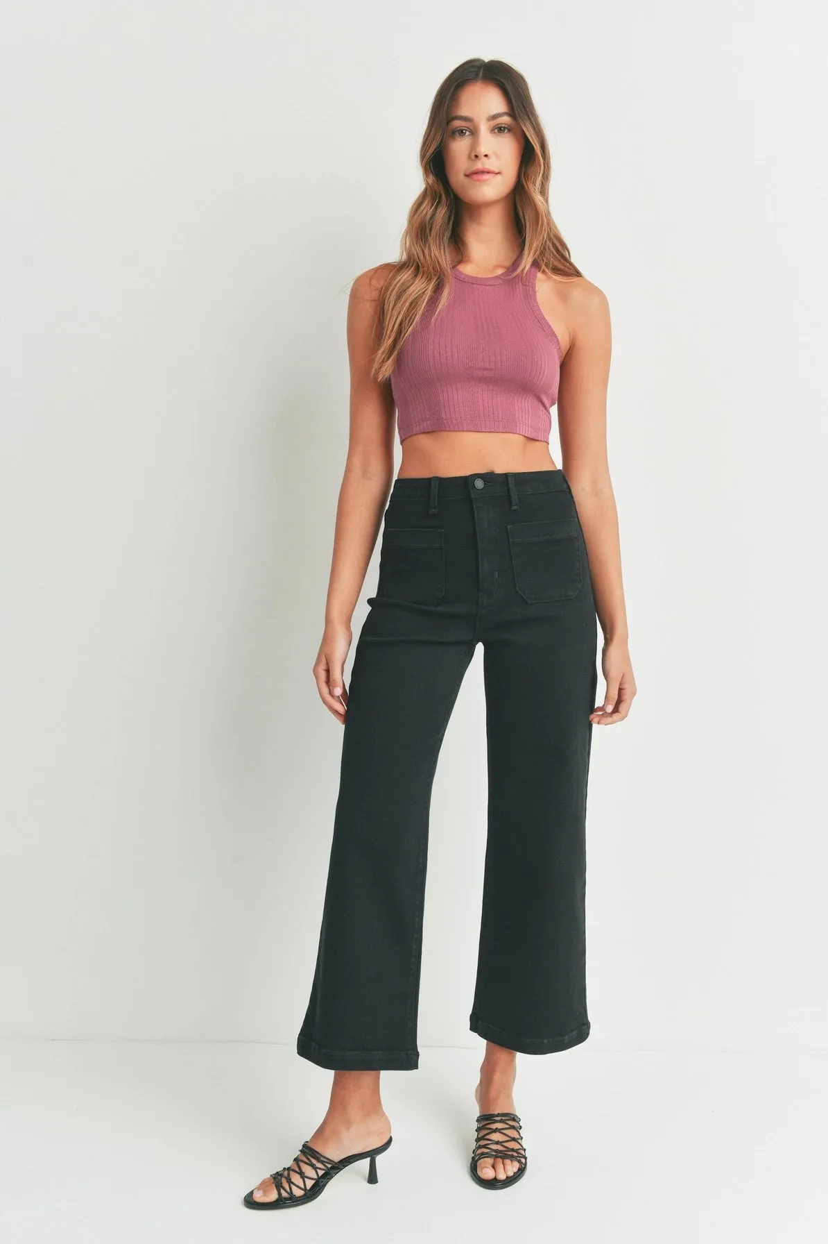Just Black | Patch Pocket Wide Leg Jeans {Black}