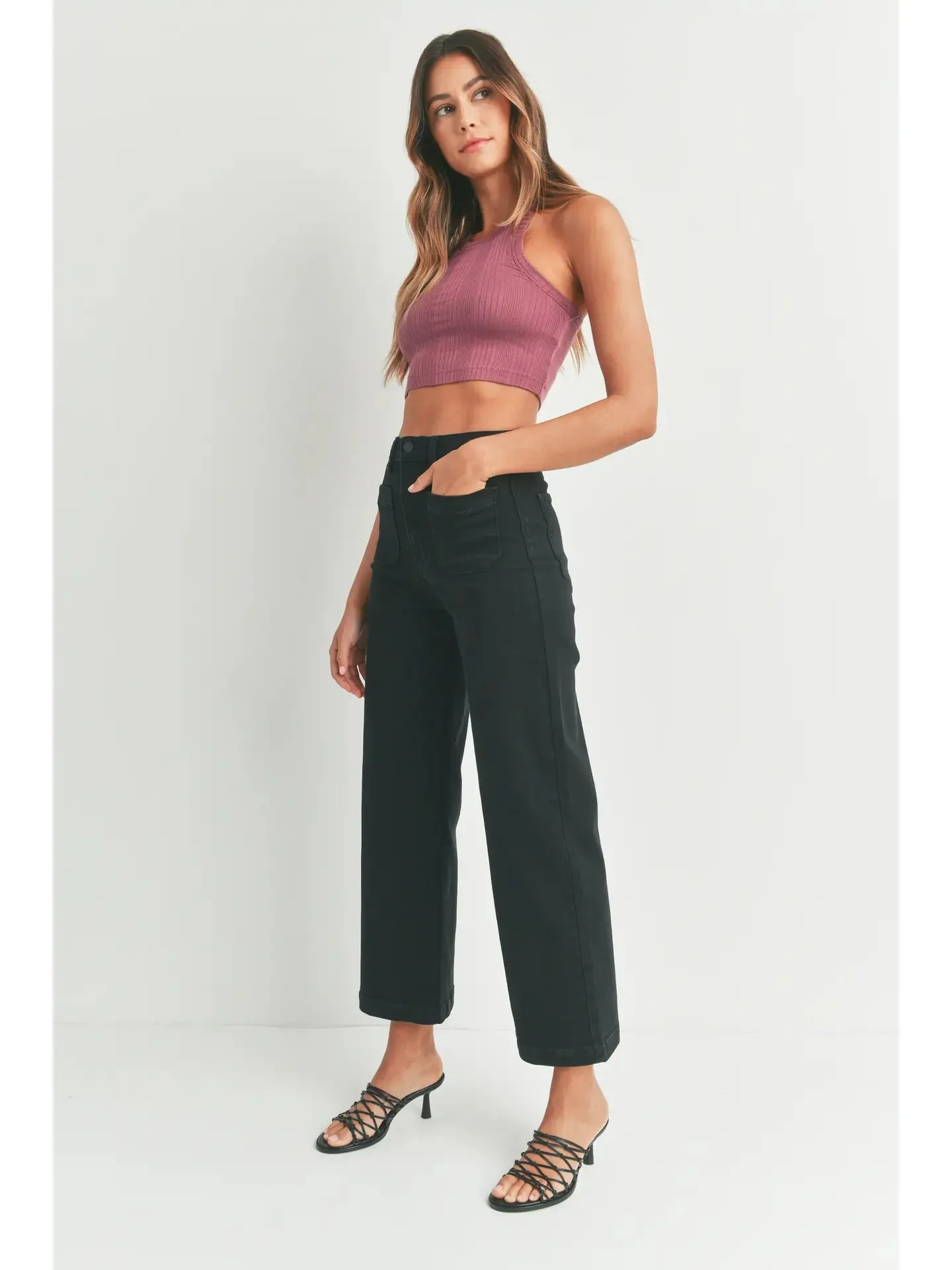 Just Black | Patch Pocket Wide Leg Jeans {Black}