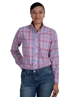 JUST COUNTRY ABBEY FRILLS FULL BUTTON PRINT WORKSHIRT - DUSTY PINK PLAID