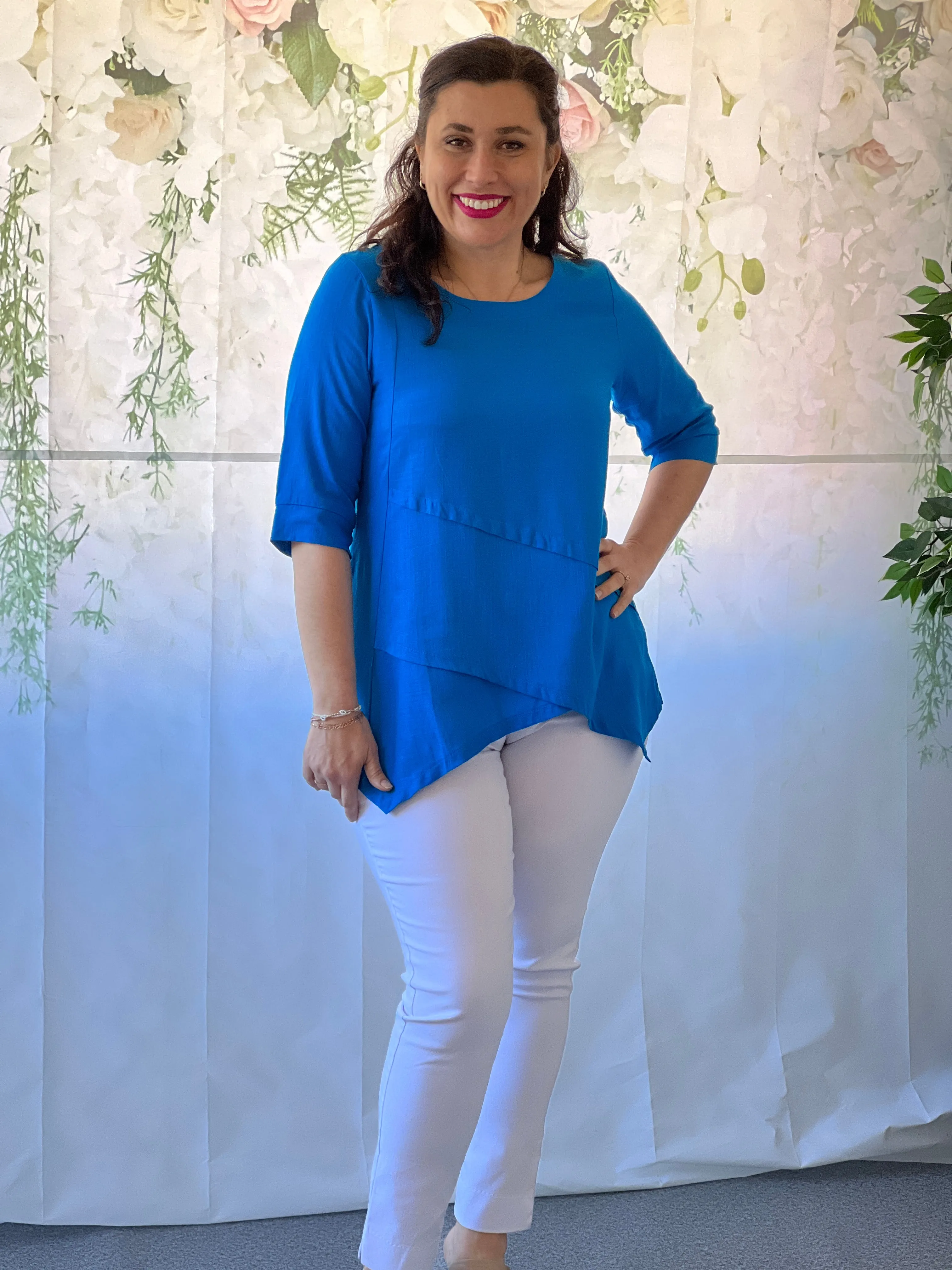 Karla Teal Linen Top