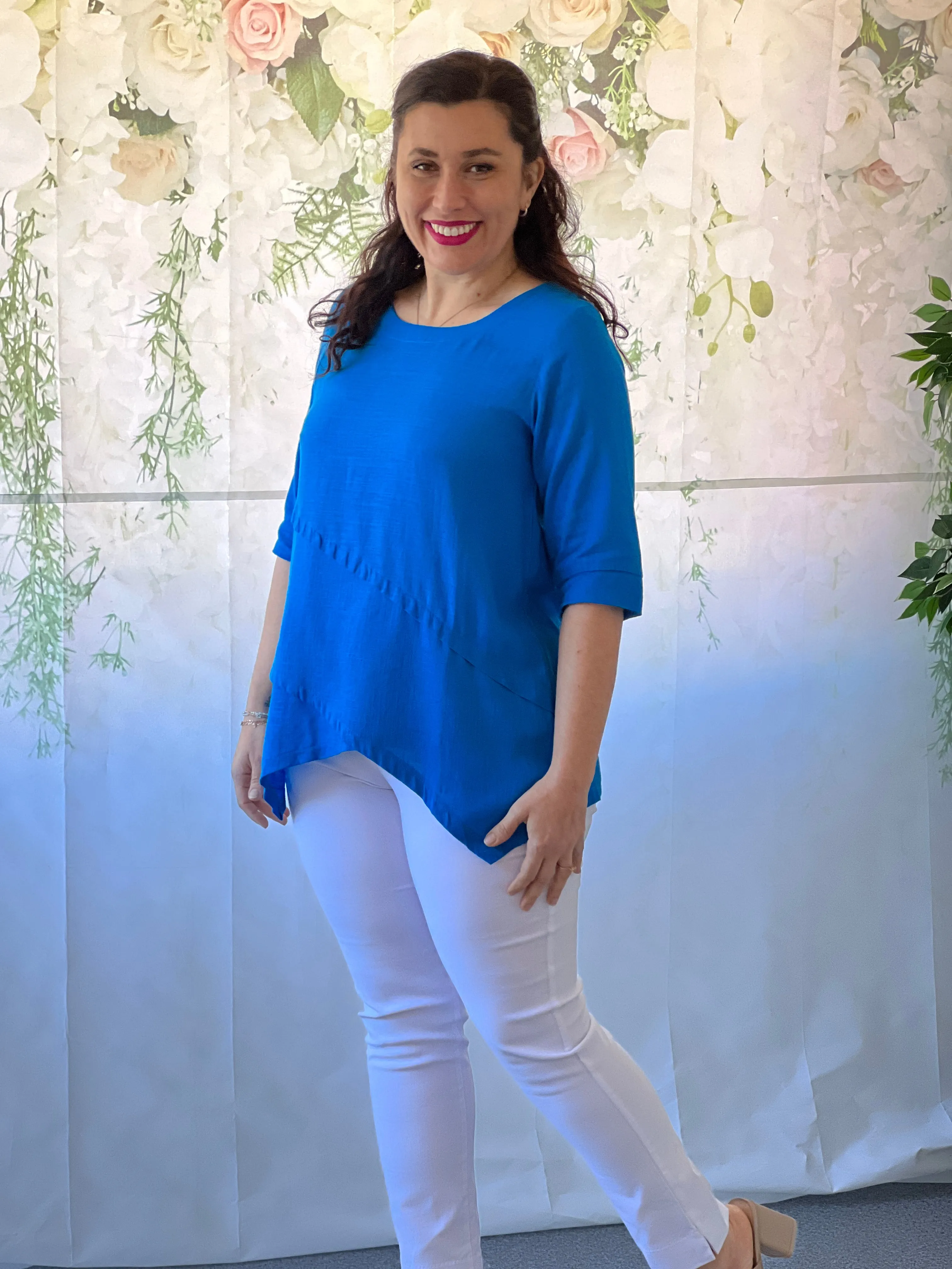 Karla Teal Linen Top