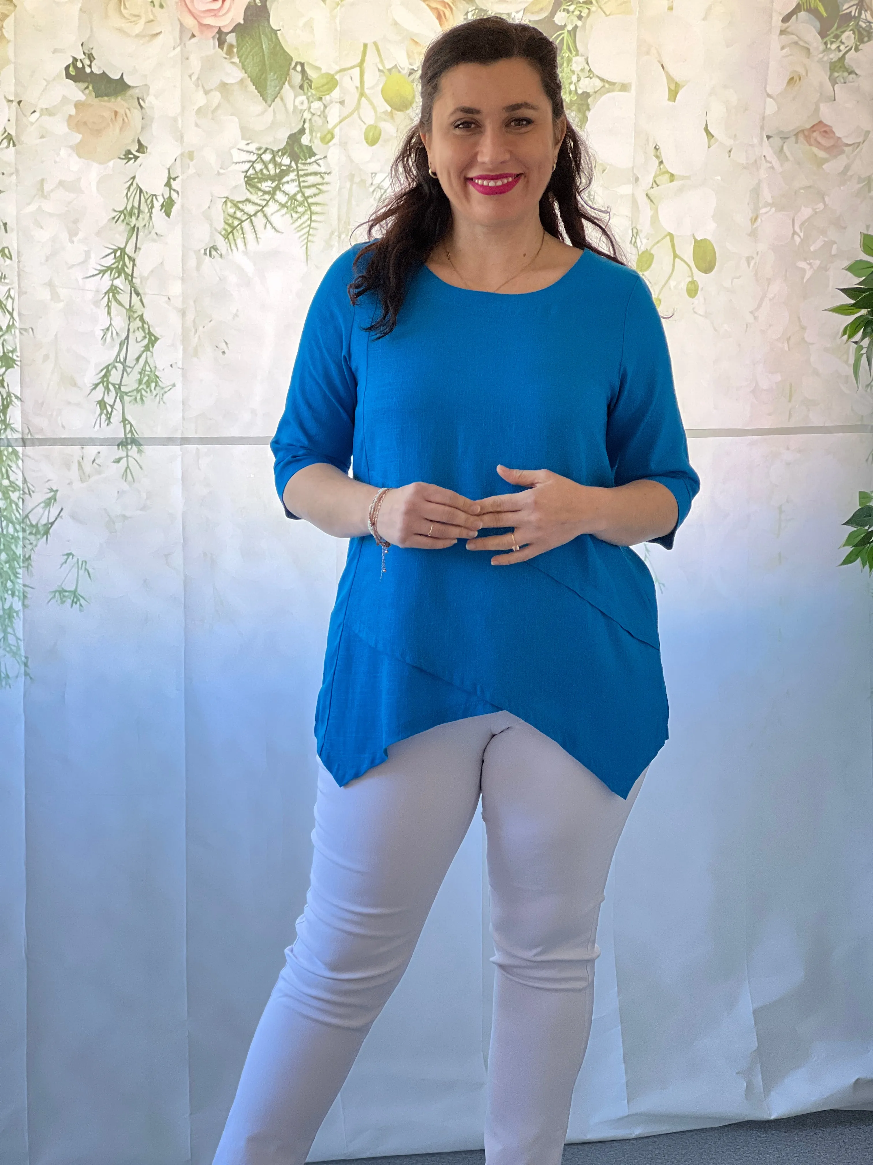 Karla Teal Linen Top