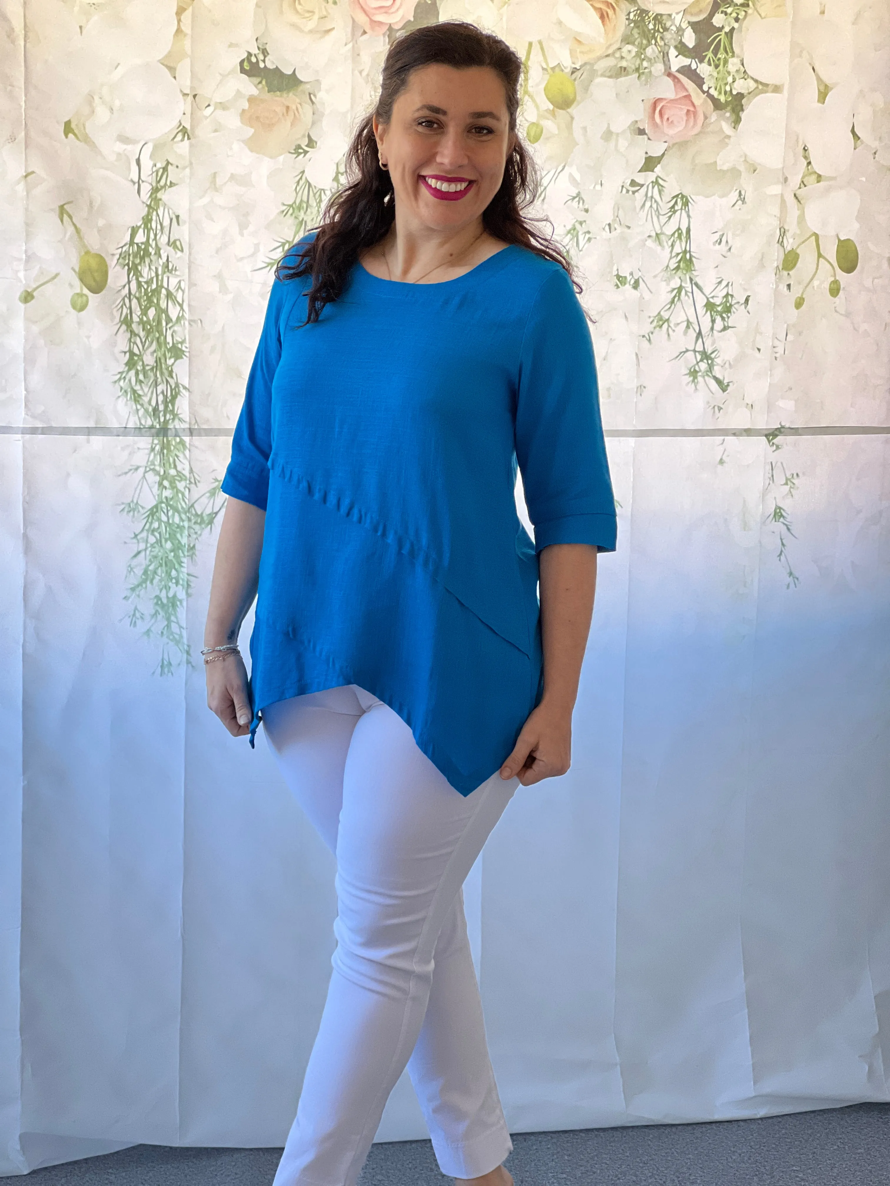 Karla Teal Linen Top