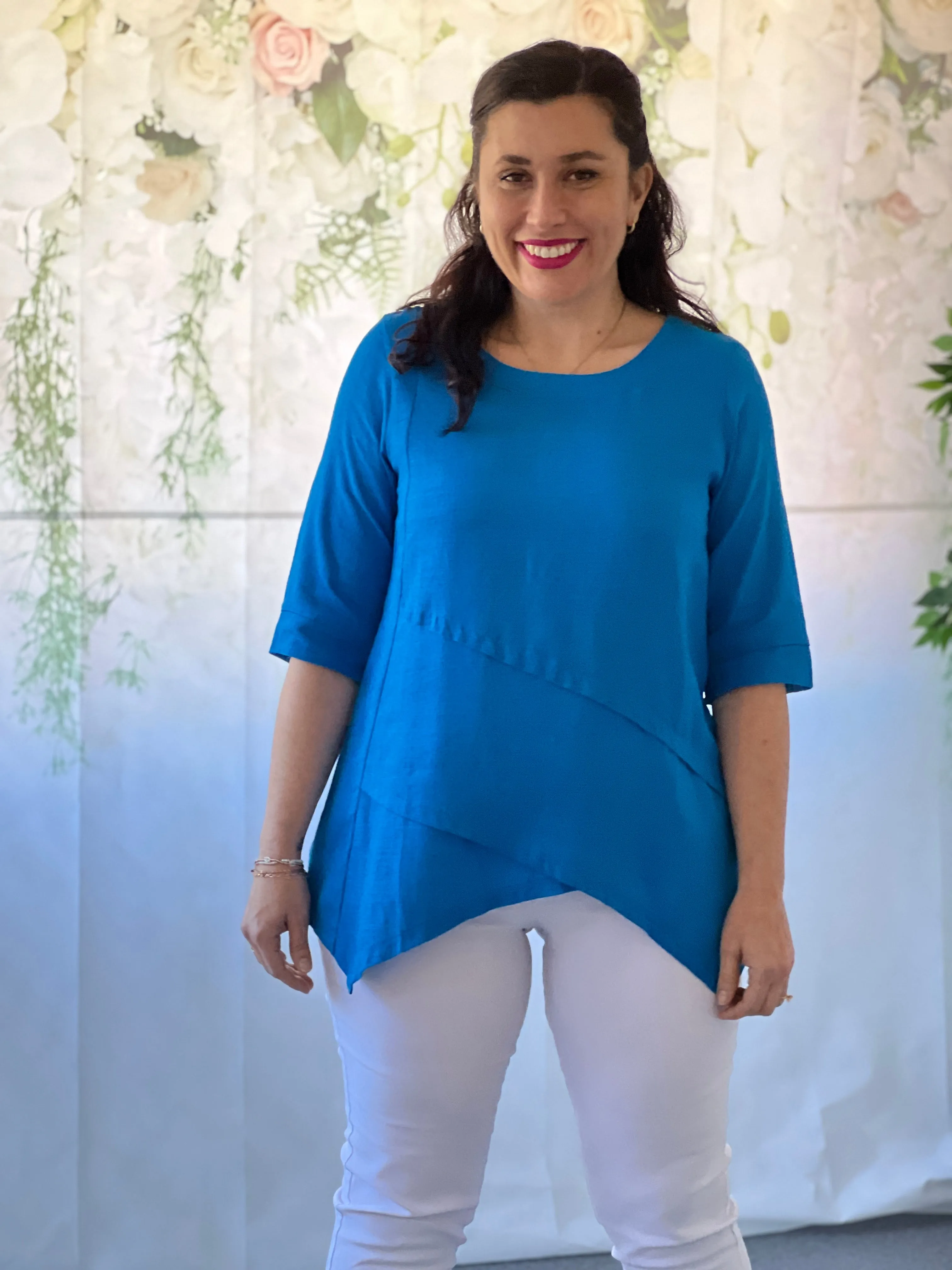 Karla Teal Linen Top