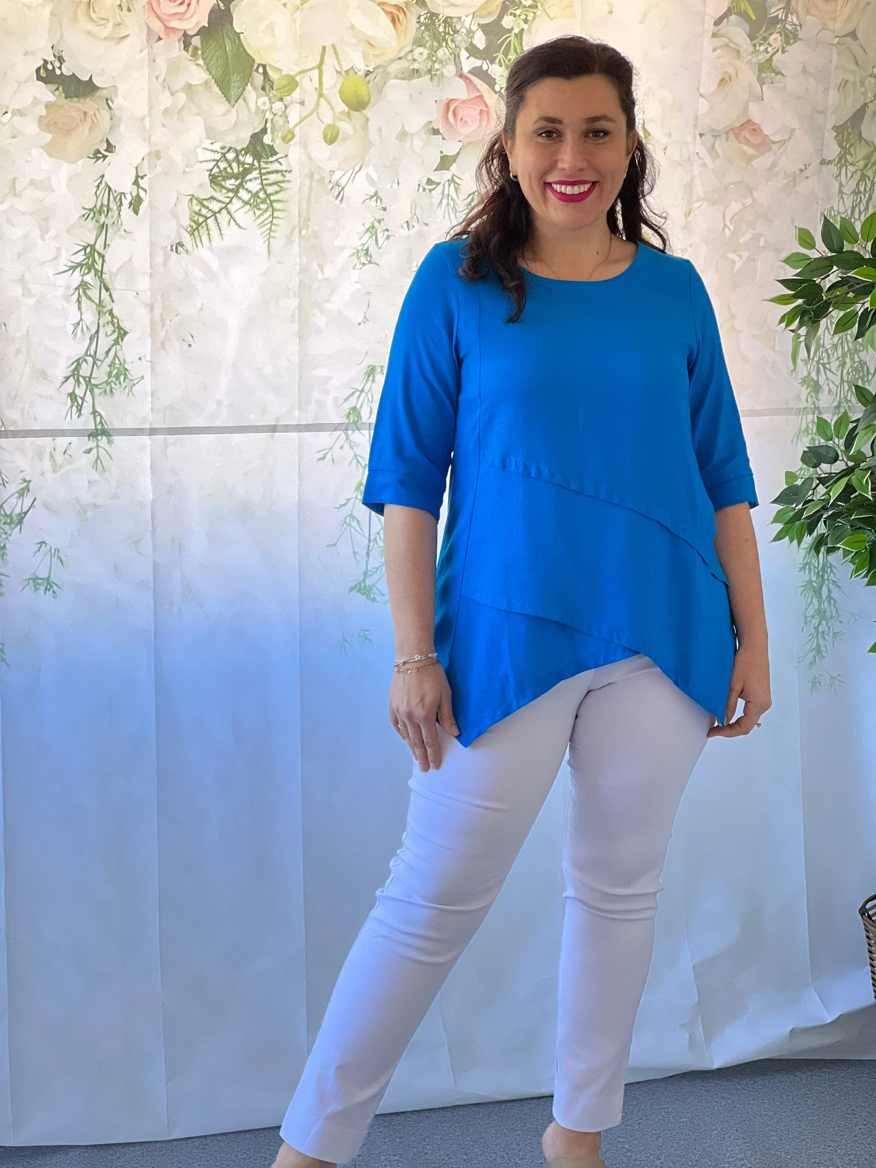 Karla Teal Linen Top
