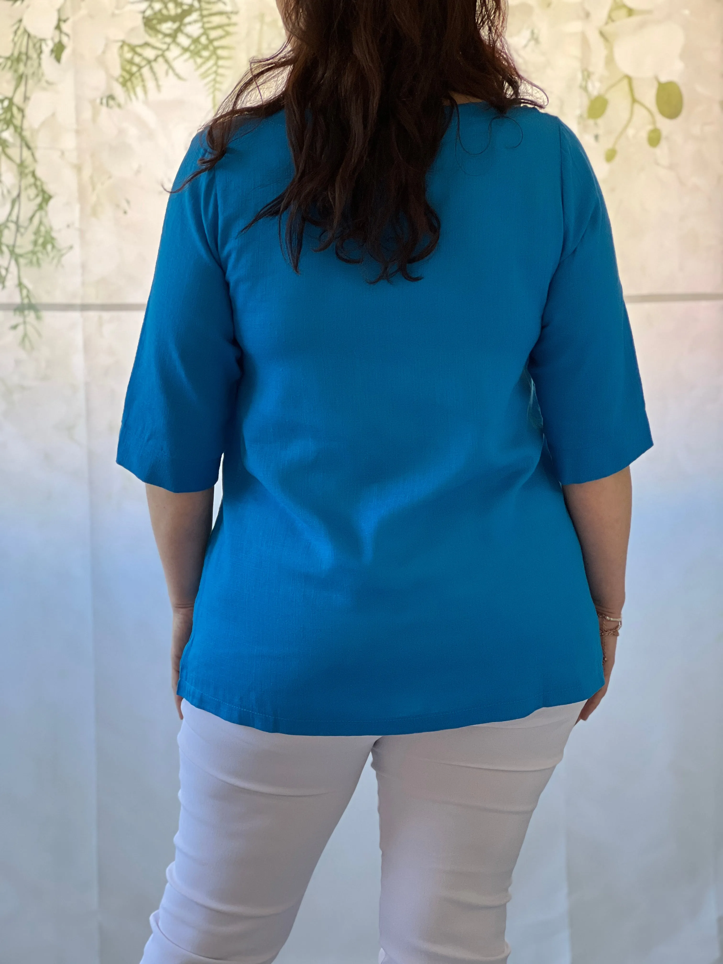 Karla Teal Linen Top
